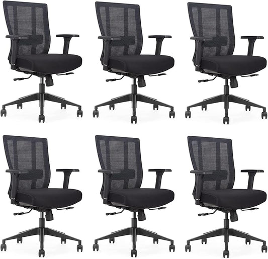 Bitchair Ergonomic Mesh Conference Room Chair - Adjustable Lumbar Support Computer Desk Chair with Height Adjustable Arms - Seat Depth Adjustable Office Chair - (Black) (Pack of 6)