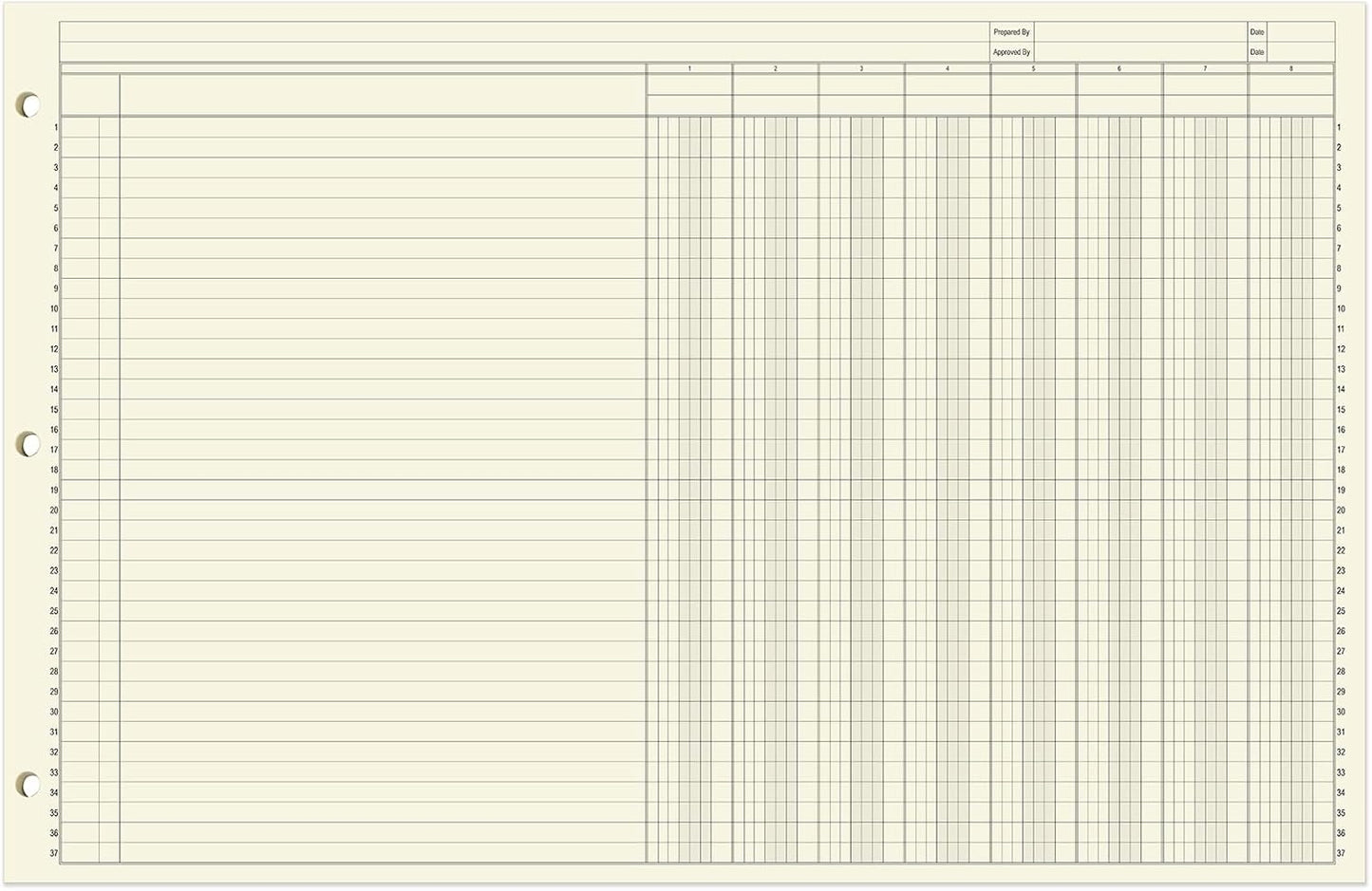 BookFactory Ledger Sheets/Large 8 Column Accounting Ledger Columnar (Eight Columns) Loose Leaf Paper - 17'' x 11'', 50 Pages, Loose Leaf, 3 Hole Punched (SHEET-050-CLCLL(17x11-Ledger-8)-AX)