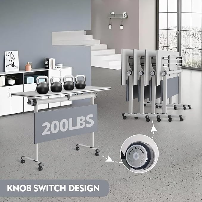 Conference Table,Folding Conference Tables Modern White Conference Room Table with Wheels, 2-10 Persons,for Office, Meeting Room (2, 1619YH, 61IN)