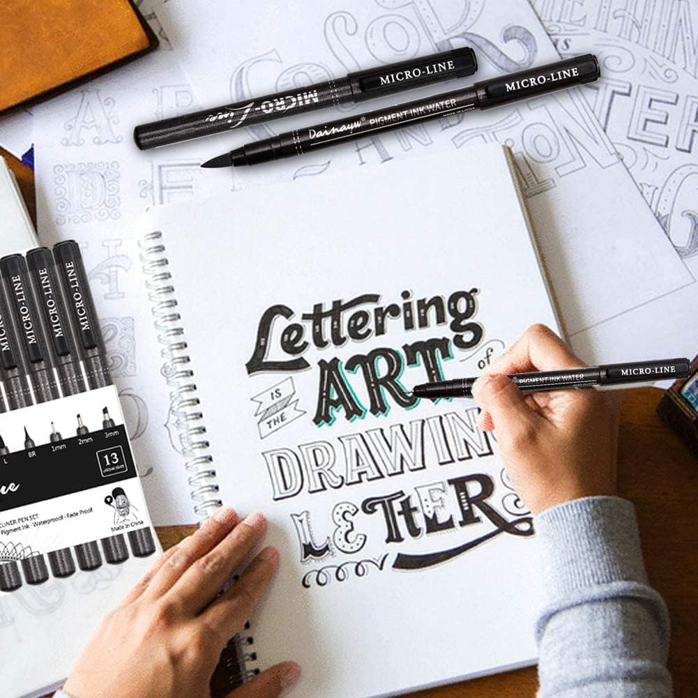 dainayw Micro-Pen Fineliner Ink Pens, 13 Pack Black Micro Fine Point Drawing Pen Waterproof Archival Ink Multiliner Pens for Artist Illustration, Sketching, Technical Drawing, Anime, Manga