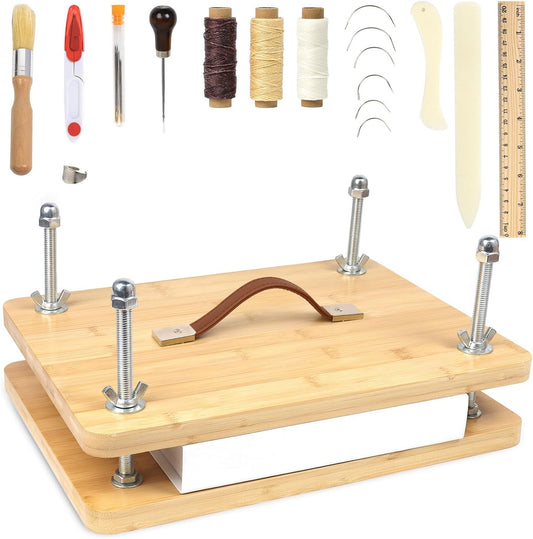 35 PCS Book Press Bookbinding Kit, 15.5" X 11.6" Large Wooden Bamboo Book Binding Tool, Portable Press Materials for Handmade DIY Flower
