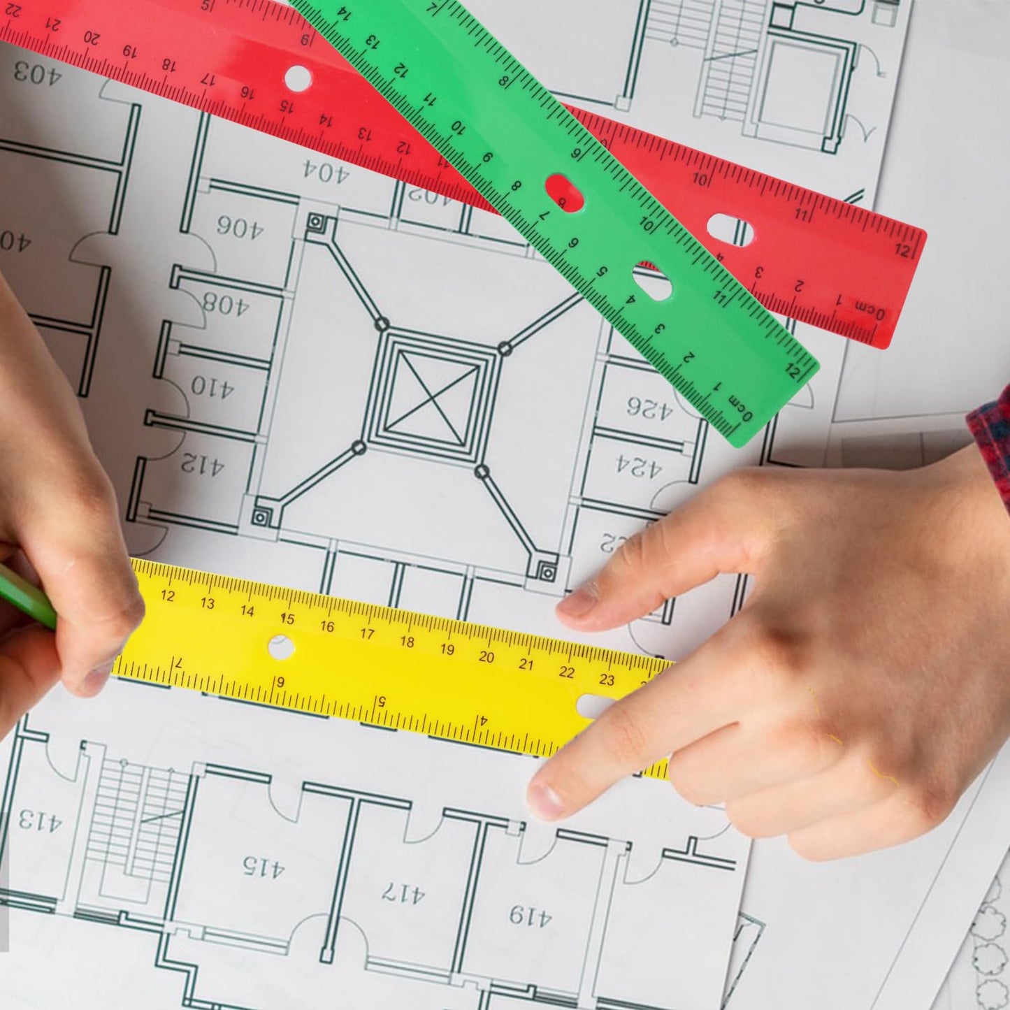 200 Pack 12 Inch Plastic Rulers Bulk, 4 Color Plastic Ruler, Colourful Ruler with Dual-Scale Measurement, Easy to Store, for Home, Office, Practical Use by KUKLIPJIM