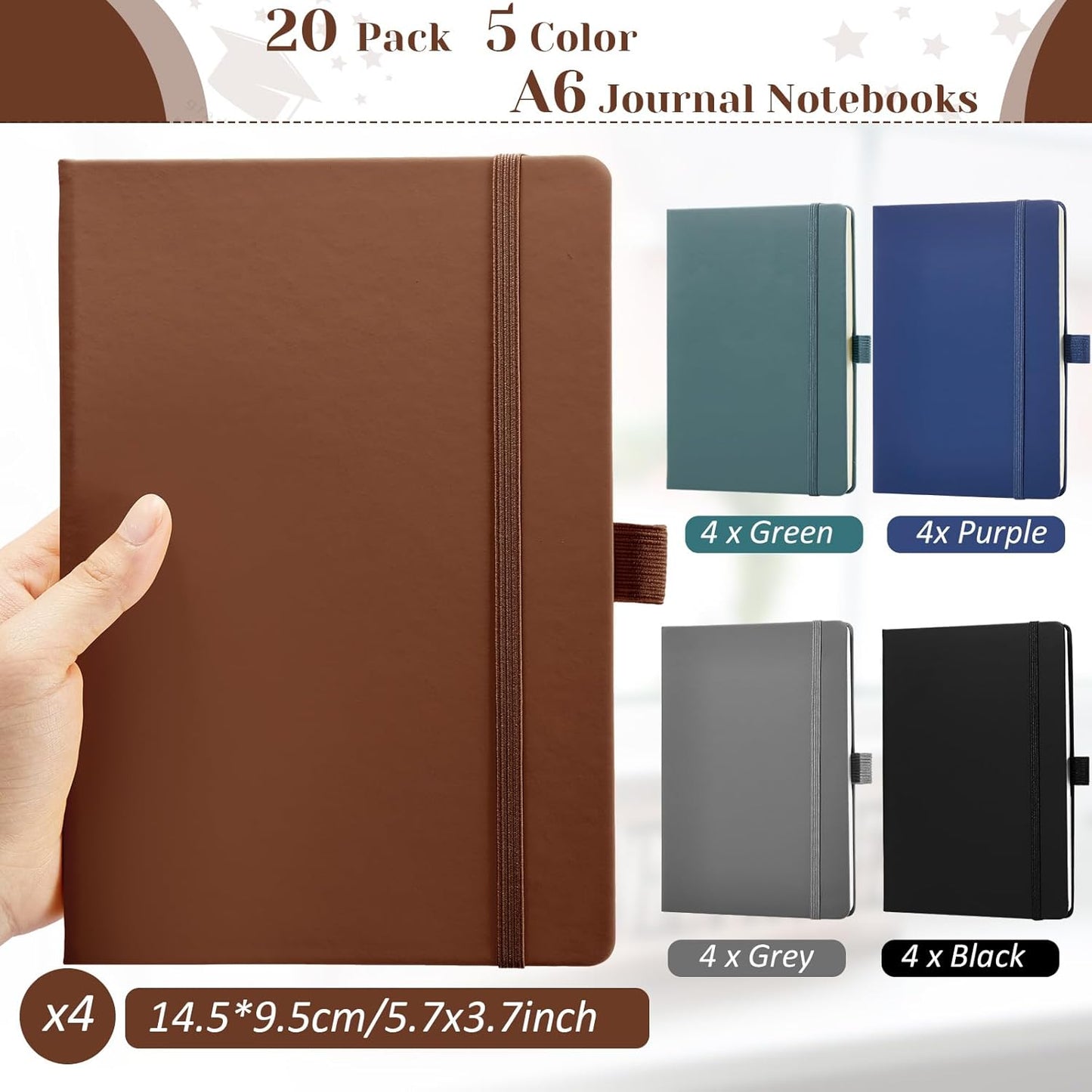20 Pack Pocket Notebook Journals 3.7" x 5.7" Hardcover Small Mini Pocket Notebooks with Pen Holder A6 Lined Journal with 100 Gsm Paper(Black, Brown, Grey, Lake Blue, Blue)