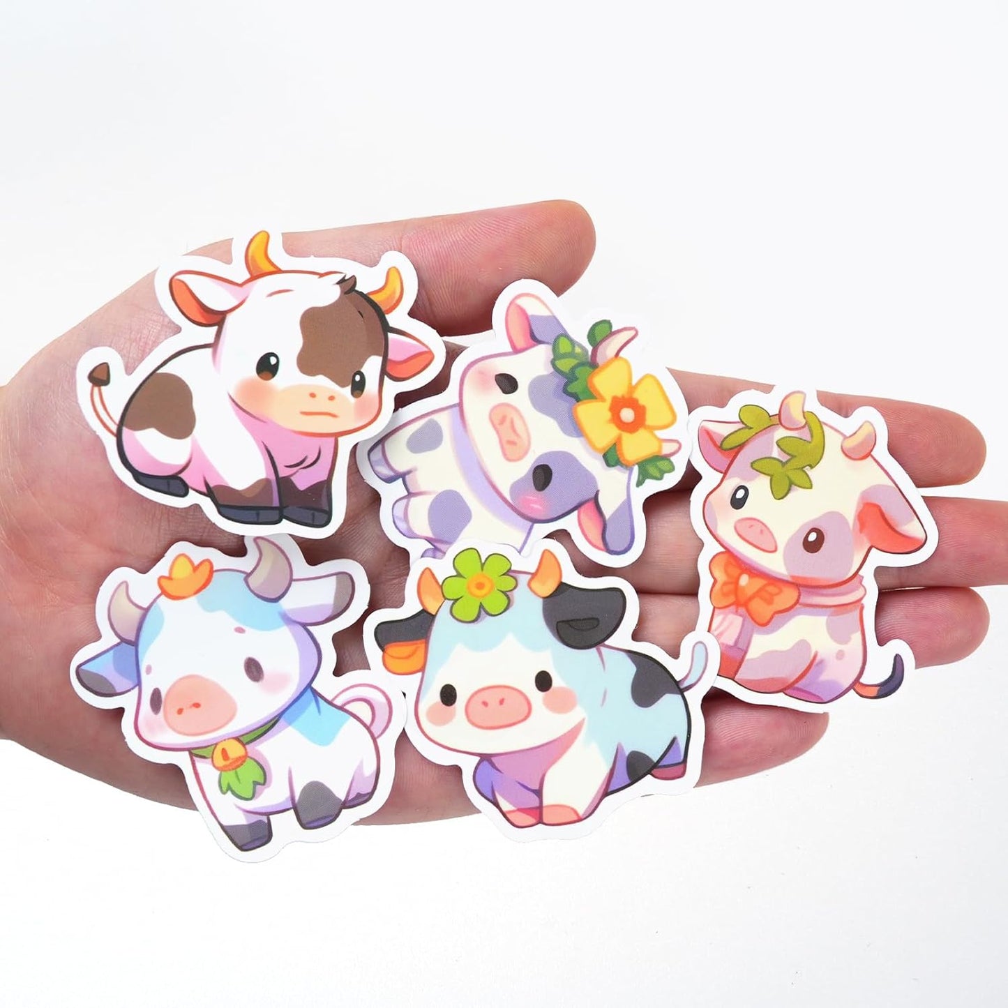 Aowplc Cute Cow Stickers | 50 Pcs Kawaii Rainbow Cow Stickers | Waterproof Vinyl Decals for Water Bottles Laptops