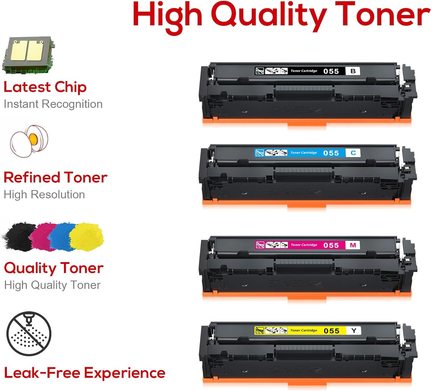 Remanufactured for Canon 055 055H with Display Capacity Chip Replacement for Canon 055 Toner Cartridge Set for Canon Color ImageClass MF743Cdw MF741Cdw MF745Cdw MF746Cdw Printer (4 Pcak)