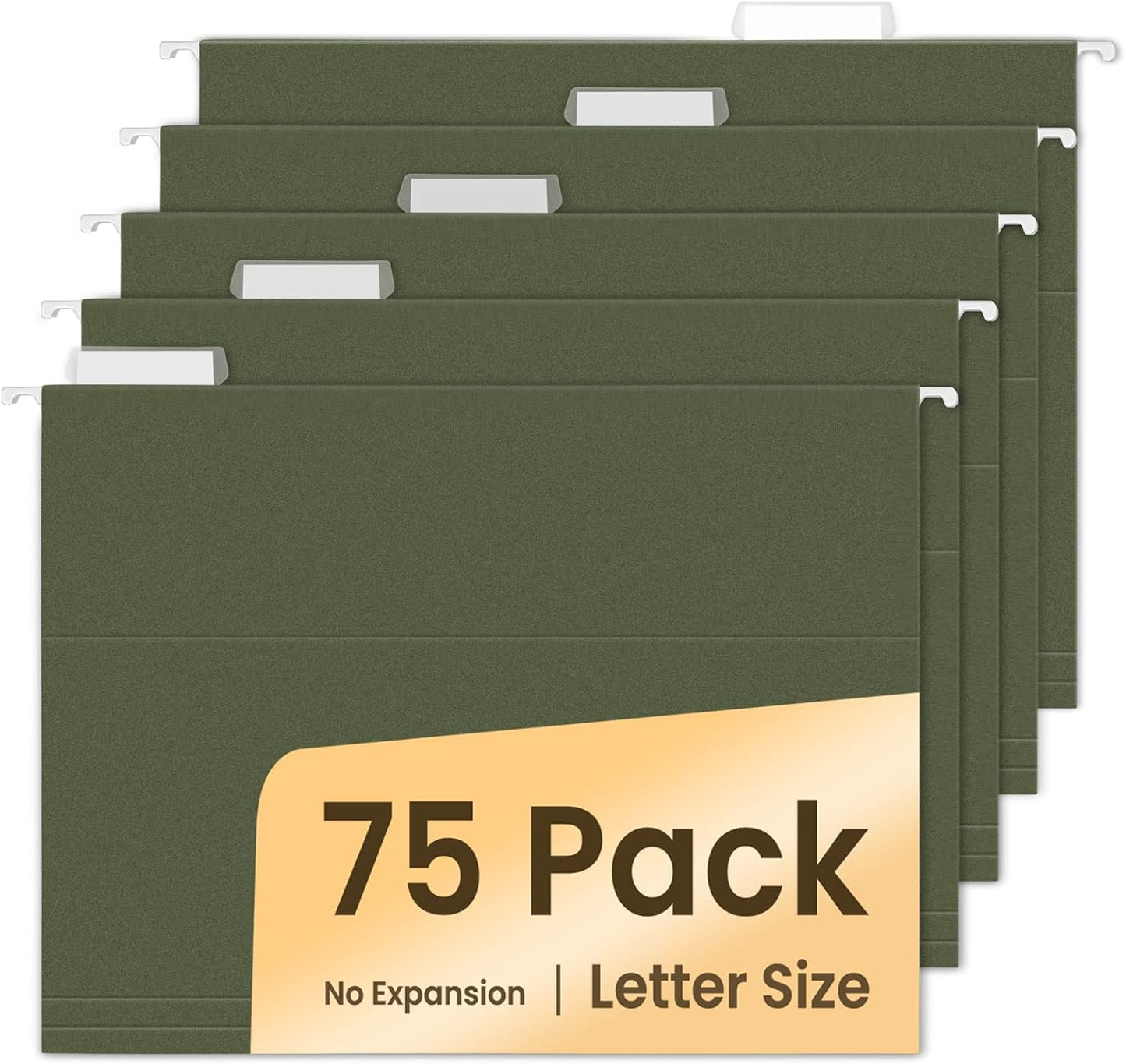 SUNEE Hanging File Folders, 75 Pack Reinforced Hang Folders Letter Size, Adjustable 1/5-Cut Tabs, Designed for Bulky Files, Filing Cabinet, Standard Green