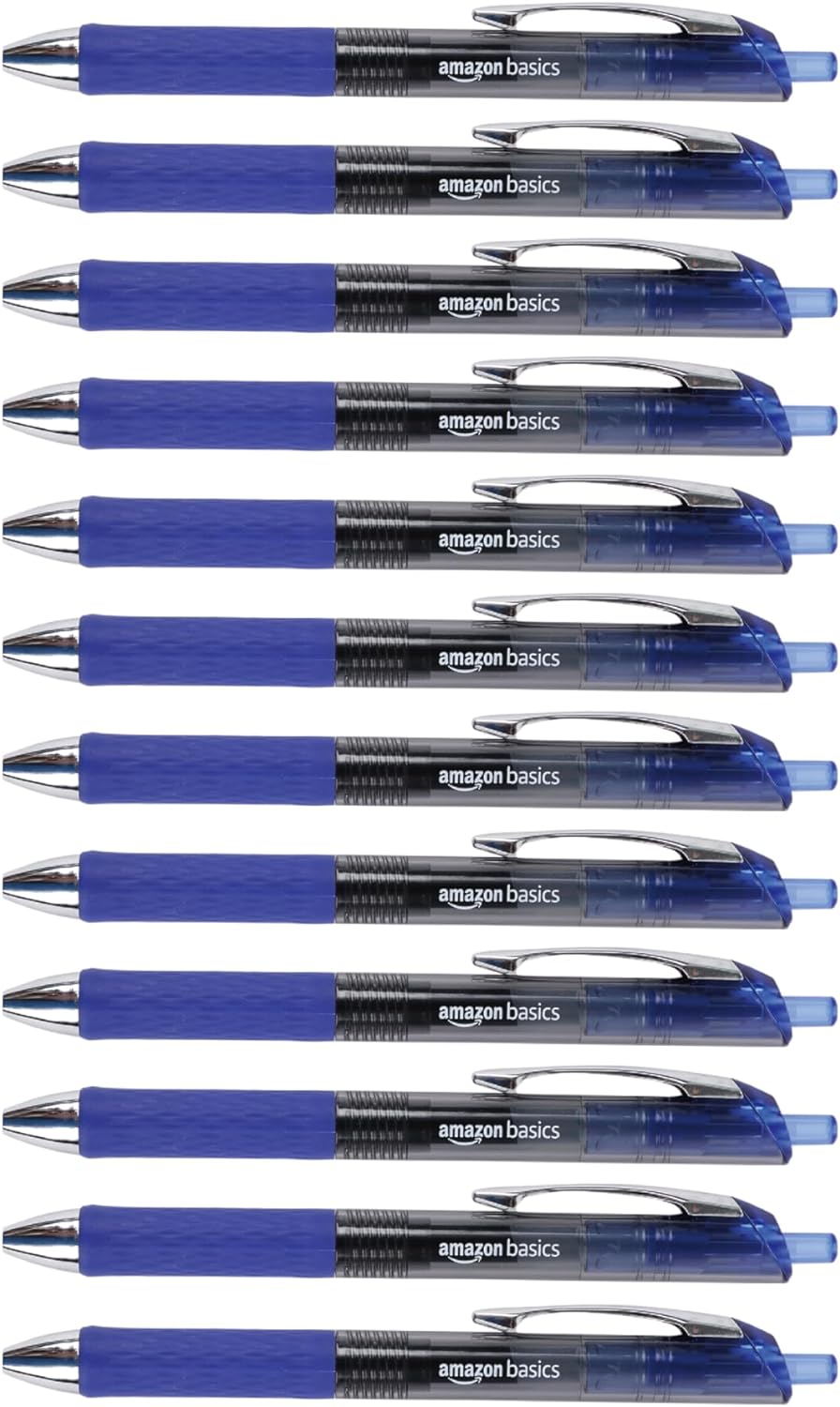 Amazon Basics Gel Pens Fine Point Smooth Writing Pens, Retractable, Blue, 0.7mm, 12 Pack