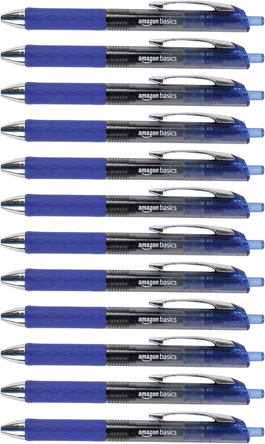 Amazon Basics Gel Pens Fine Point Smooth Writing Pens, Retractable, Blue, 0.7mm, 12 Pack