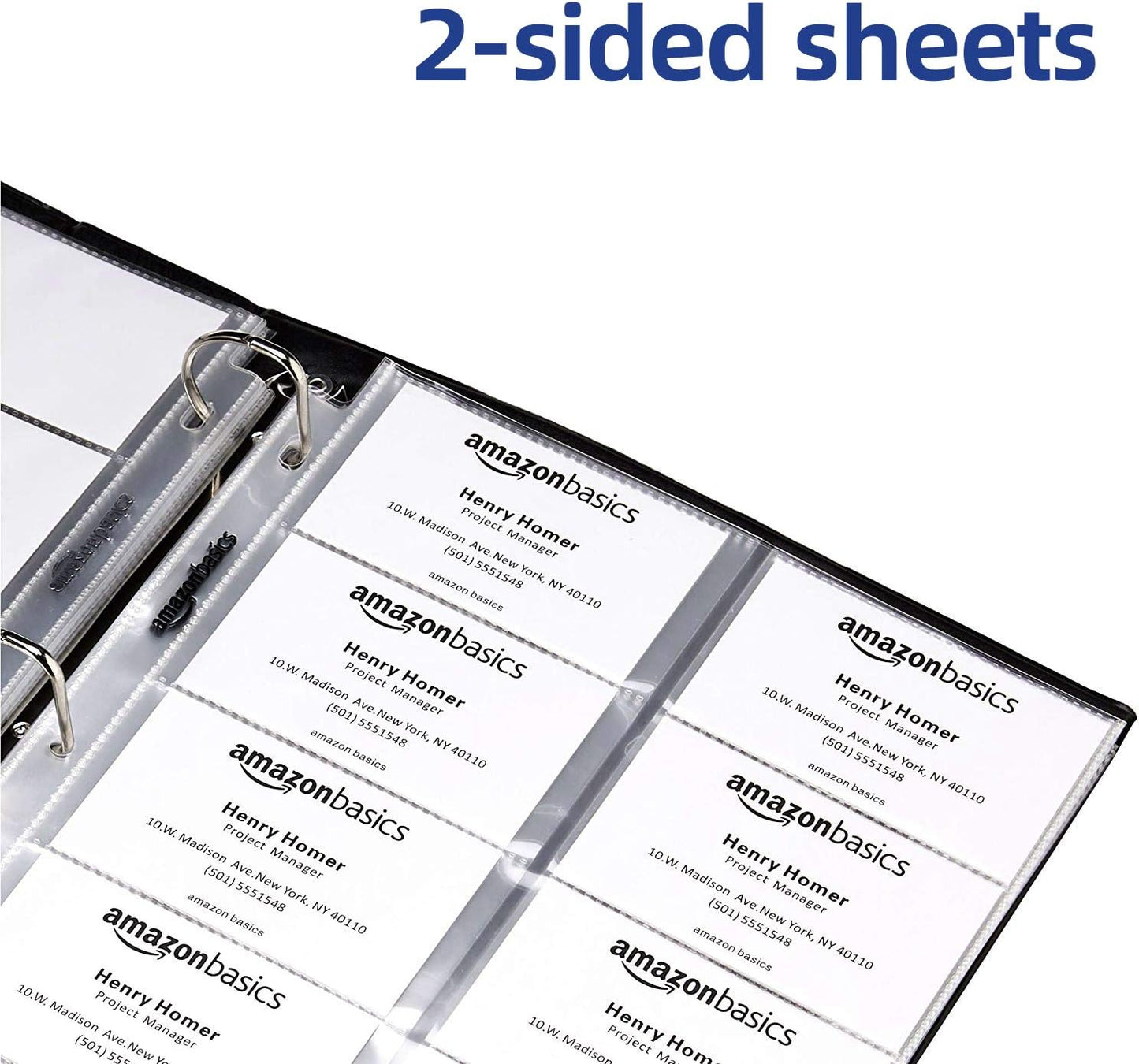 Amazon Basics Plastic Business Card Holder, Protector Sleeves for 3-Ring Binder, Transparent, 25-Pack