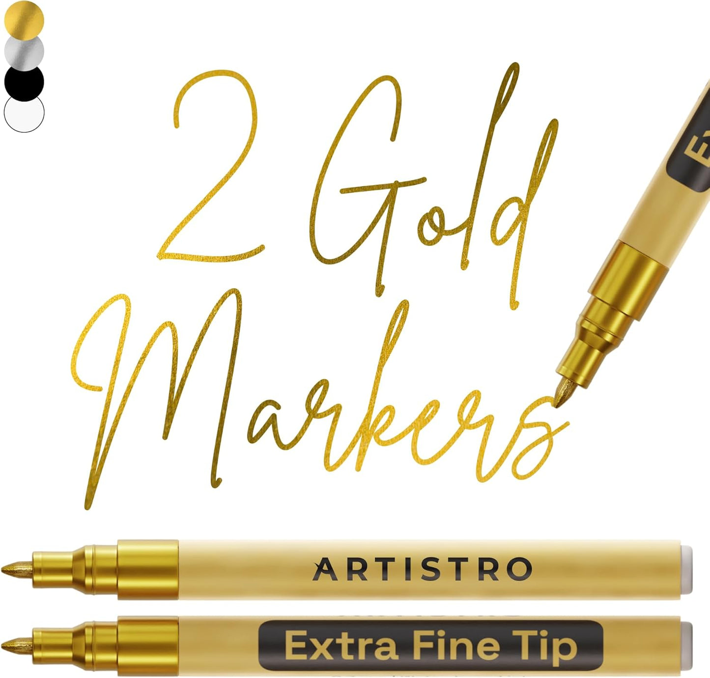 ARTISTRO 2 Gold Acrylic Paint Markers - 0.7mm Extra Fine-Tip Metallic Paint Pens - Perfect for Crafting, Art Projects, & More