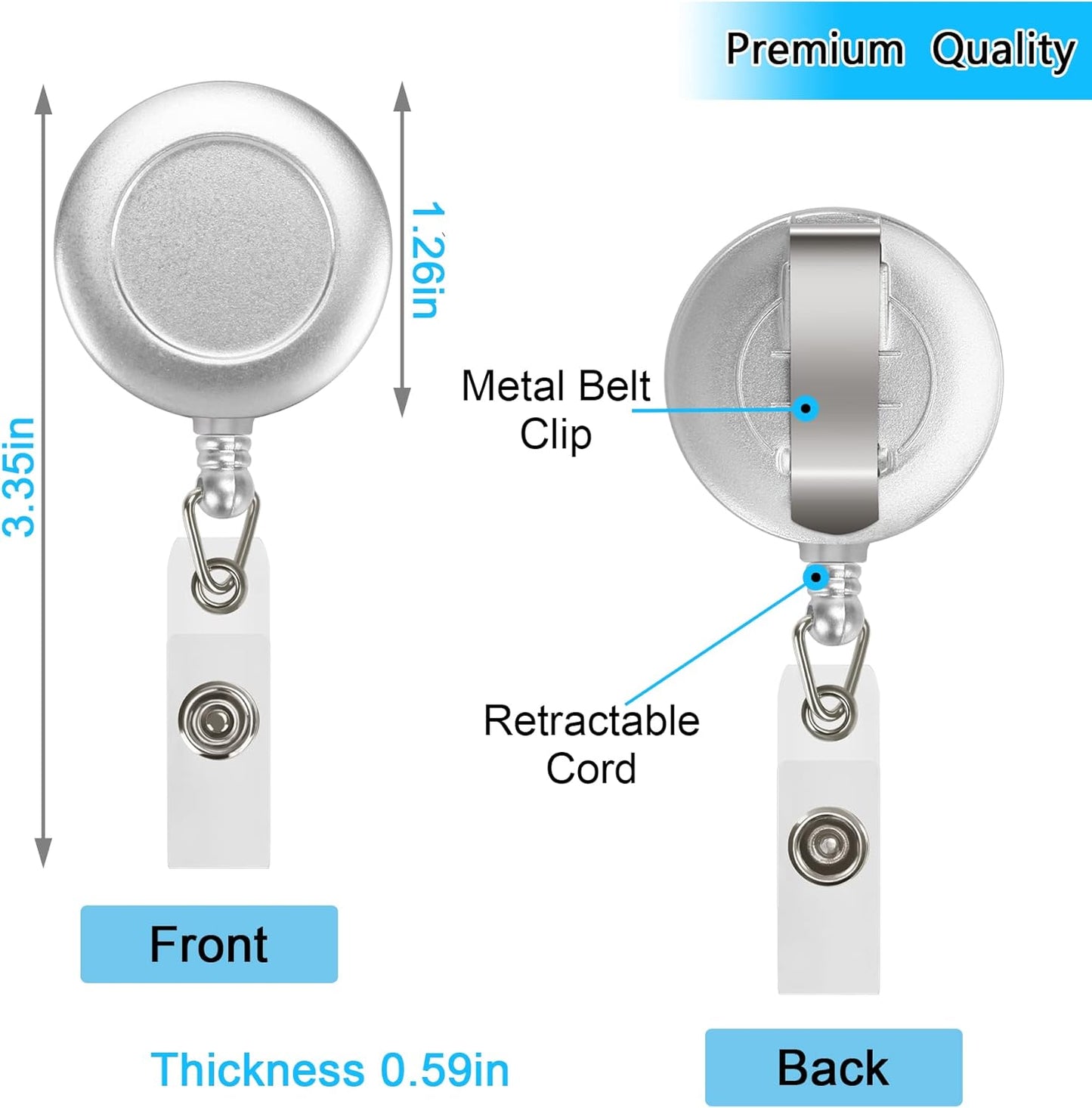 JANYUN 50 Pcs Retractable Badge Reel Clips Holder for Hanging ID Card Name Key Chain (Silver)