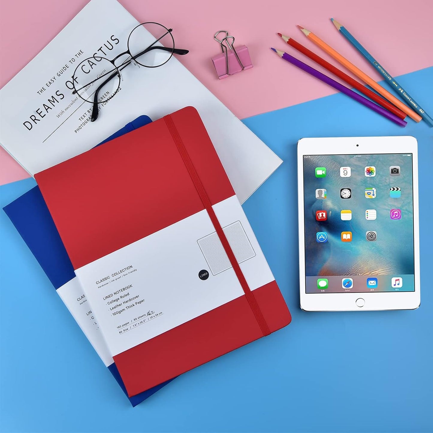 Coopay 6 Pack B5 Notebooks Journal College Ruled Composition Notebooks Classic Hardcover Lined Journals for Office Home School Business Writing Notes, 10.2" x 7.5", 100GSM Thick Paper (Multicolor)