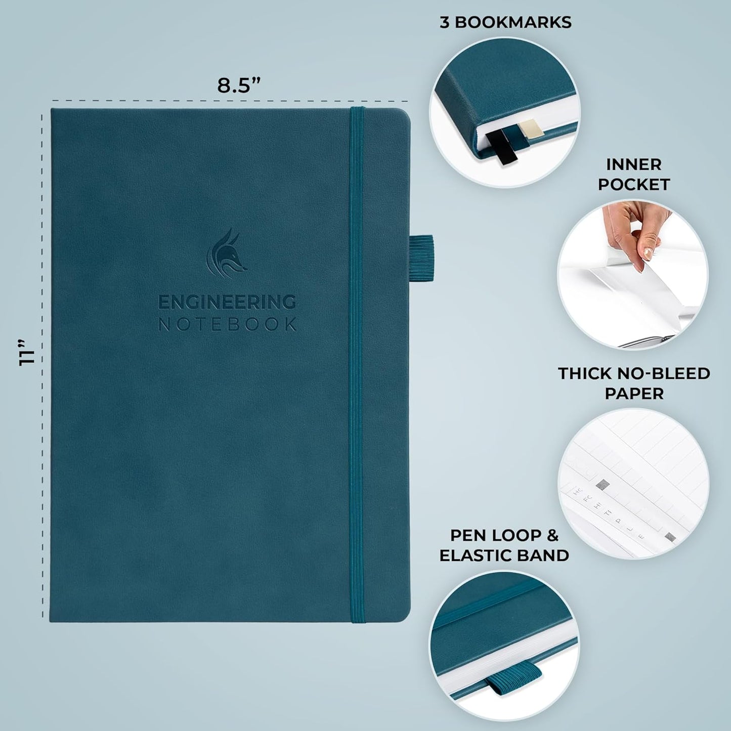 Clever Fox Engineering Notebook – Hardcover Grid Notebook with Numbered Pages, Table of Contents – Patent, Lab & Invention Journal for Engineers & STEM (Dark Teal)