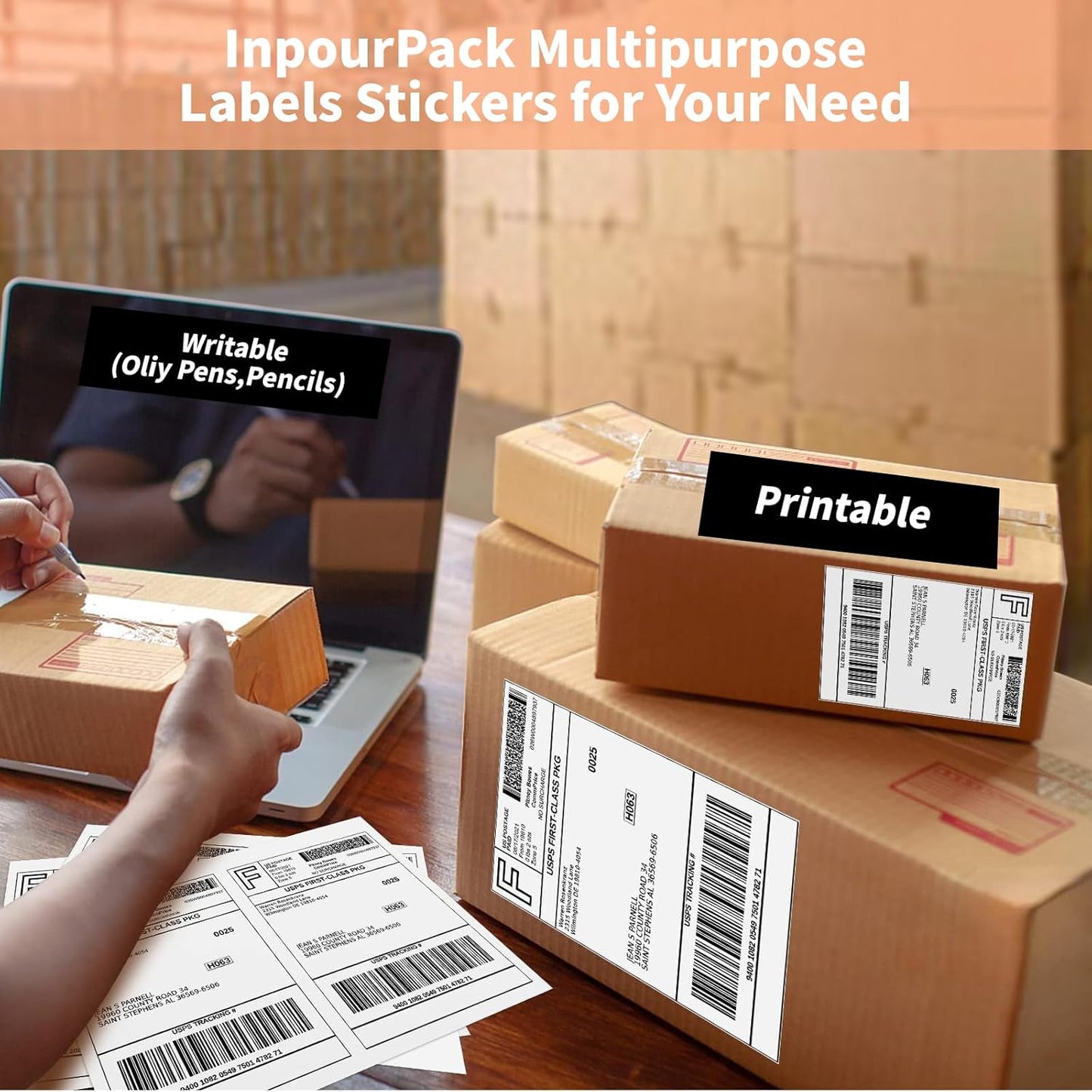 300 Half Sheet Self Adhesive Shipping Labels, 8.5" x 5.5" Address Labels Laser/Ink Jet White Blank (150 sheets/300 Count)