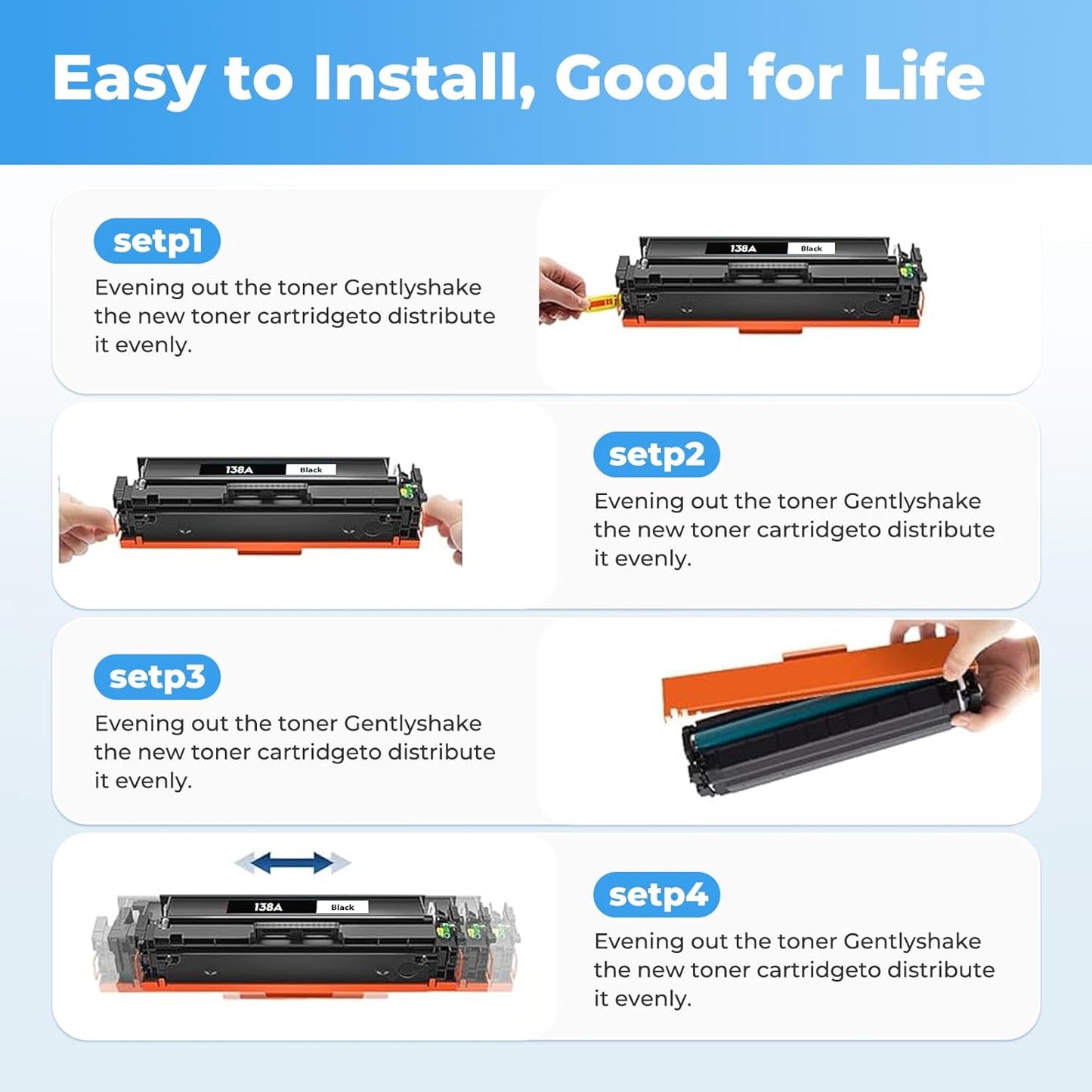 138A Black Toner Cartridge Pro MFP 3101fdw Black Toner Compatible for HP 138A Black Toner Cartridge for HP138A W1380A for pro 3001dw 3101sdw Toner 2Pack (with Chip)