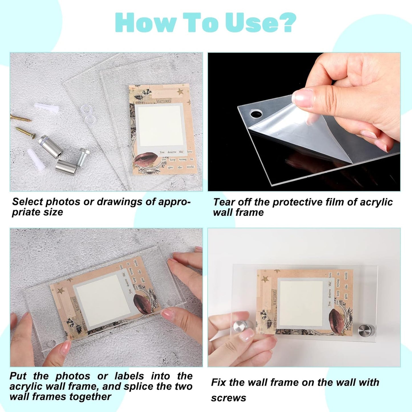 Demissle 12 Sets Clear Acrylic Wall Name Plate Holders Office Door Mount Name Plate Holder with Stainless Steel Standoff Screws for Office Home Store Restaurant (6 x 3 Inch)