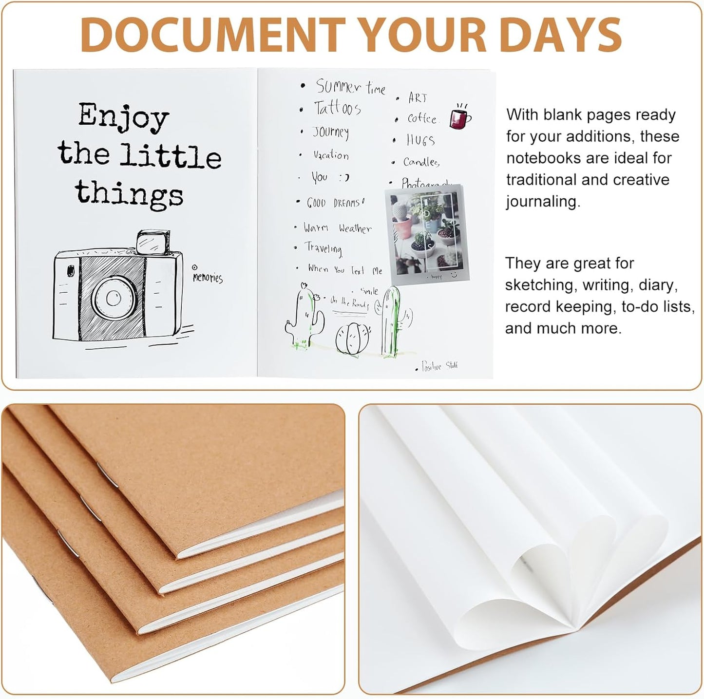 Epakh 75 Pack Mini Kraft Paper Notebook Bulk Small Blank Notebook Mini Unlined Pocket Journal Sketchbooks for Students School Writing, 48 Pages, 24 Sheets, 4.25 x 5.5 Inch (Brown)