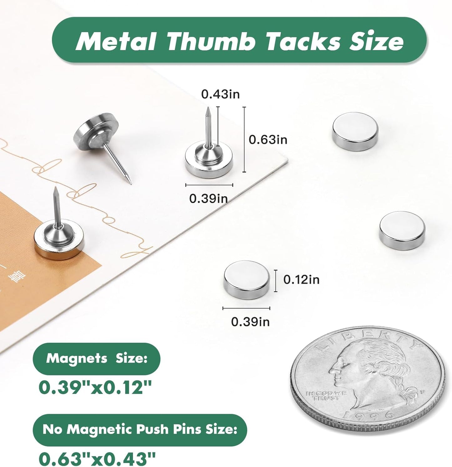 60 Pack Magnetic Push Pins, Silver Magnet Thumb Tacks, Metal Magnet Tacks, Magnetic Clips, Push Pins for Cork Board, Bulletin Board, Photo Wall, Wall