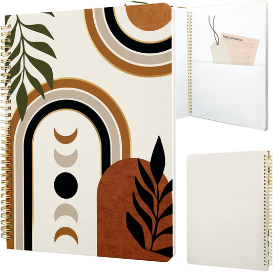 Cute Spiral Notebook journal A4 Aesthetic Pretty Design for Women Girls Kawaii with Pocket, 8.5 x 11 inch, Lined, Moon Boho