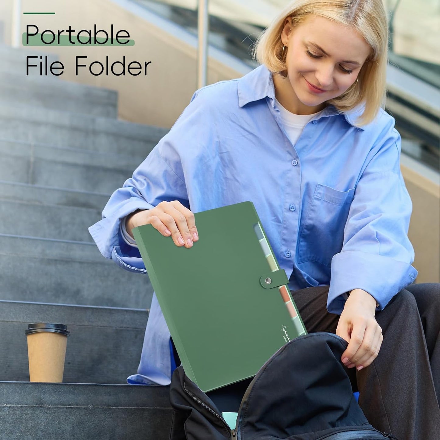 Sooez Elegant Accordion File Organizer, 8 Pocket Expanding File Folders with Labels, Portable Folder for Documents, Cute Paper Organizer for School Office Supplies, Letter Size, Light Green