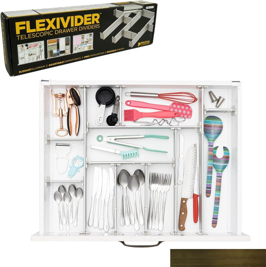 Practical Comfort FLEXIVIDER Aluminum Drawer Organizer - 9 Telescopic Dividers Set - Bronze