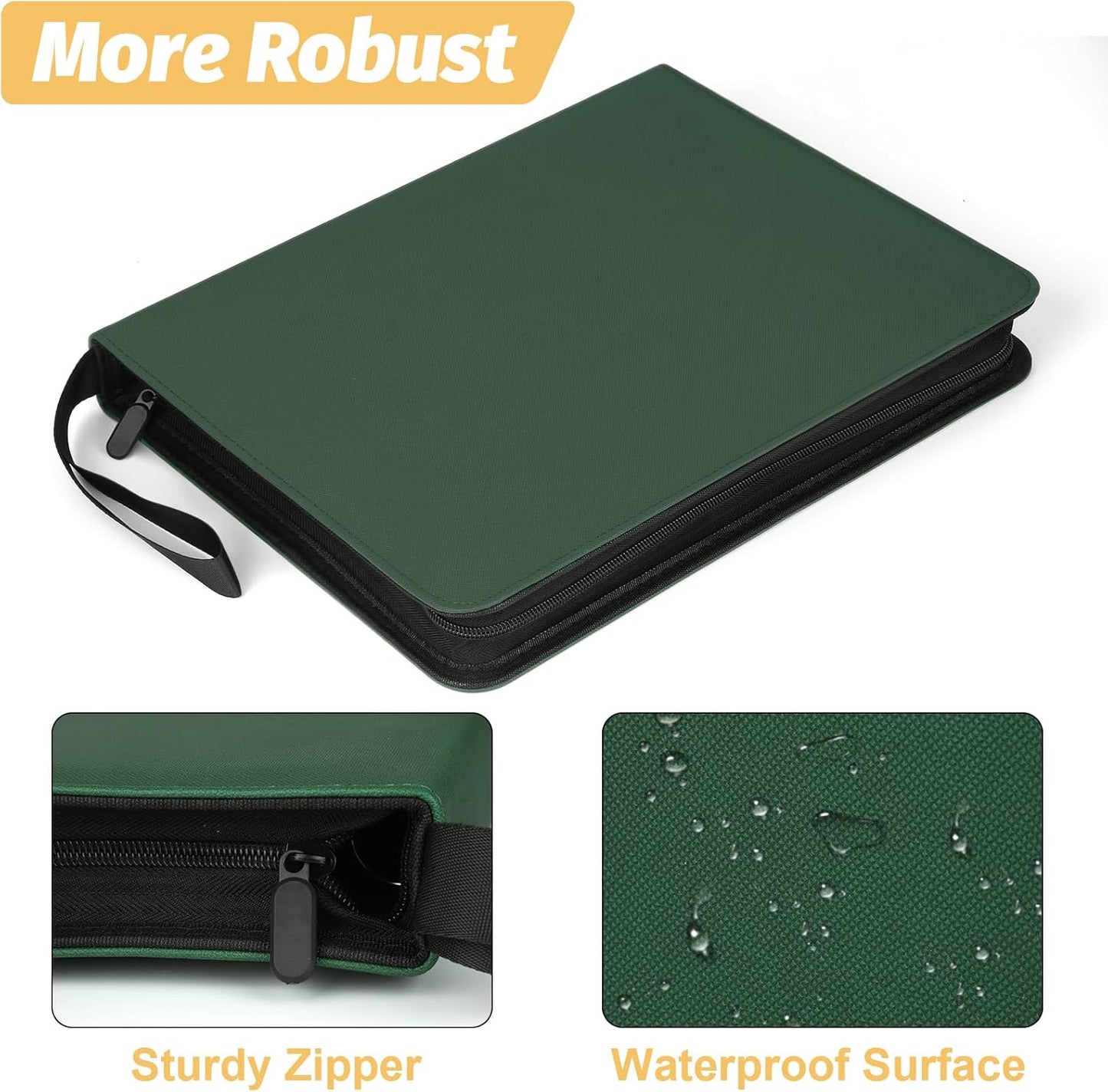 9 Pocket Card Binder, Premium Zip Trading Card Binder, 720 Double Sided Pocket PU Card Collection Binder, Collector Card Album, Card Folder for MTG, TCG, Sports Cards, Game Cards (DARK GREEN)