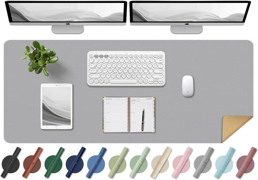 BLESWIN Large Desk Pad, 47.2'' x 23.6'', Office Desk Mat, Computer Mat for Desk, Leather Desk Pad Protector, Sewing Desk Blotter, Desktop Writing Pad for Office/Home/Decor Light Grey