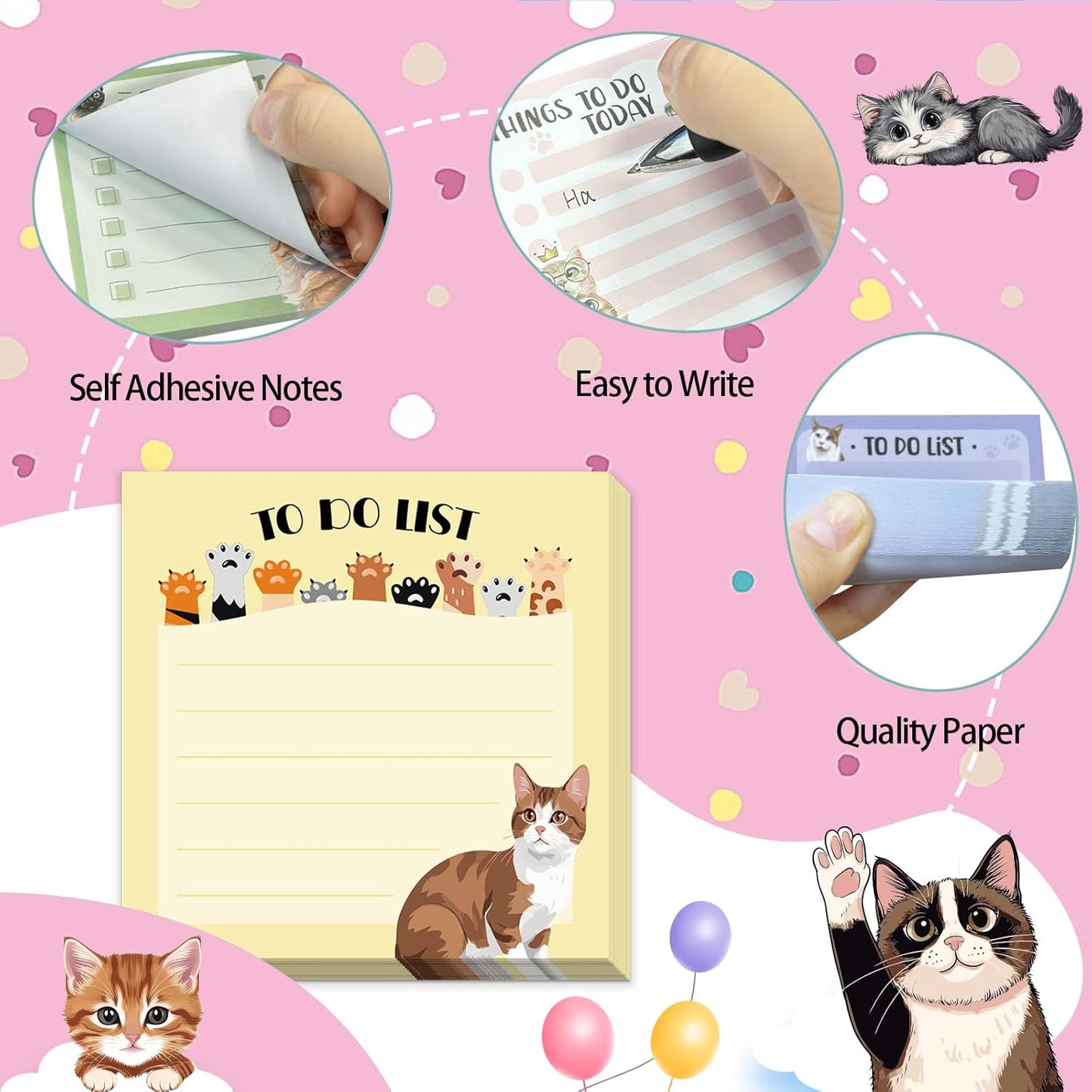 600Pcs Cat Sticky Notes, Funny Cat to Do List Notepad Cat Theme Self Stick Note Pads Cute Cat Memo Pads Kawaii Cartoon Animal Sticky Notes for Cat Lover Office Home School Supplies