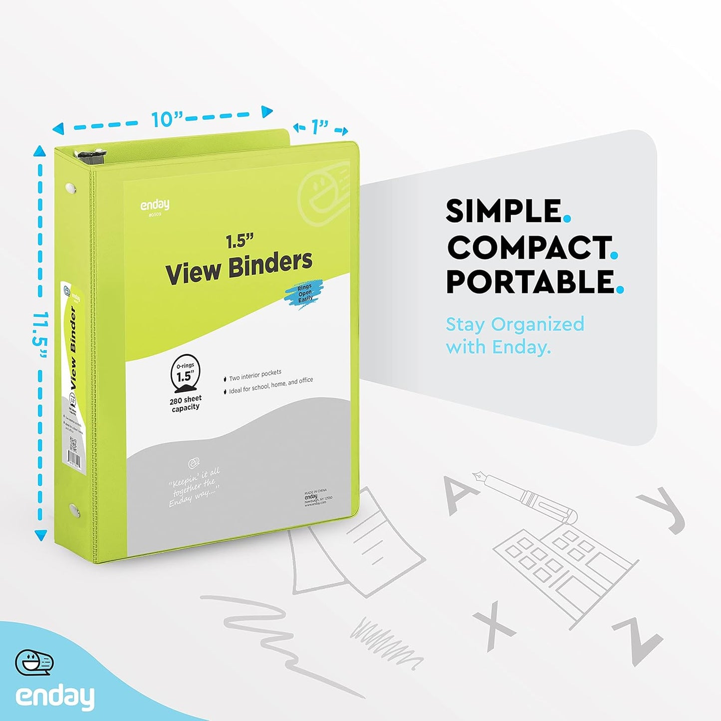 3 Ring Binder, 1.5 Inch Clear View Cover with 2 Inside Pockets Binder, Colored School Supplies 1 ½ Inch Round Ring Binders, in Pink, Red, Blue, Purple, Green, and Grey, Multicolor (6 PC) – by Enday
