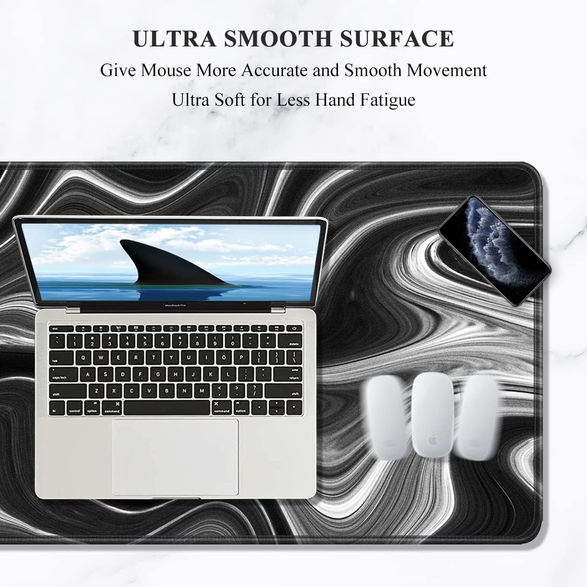 Auhoahsil Large Gaming Mouse Pad, Fluid Art Style XXL 35.4 x 15.7 in Desk Pad Stitched Non-Slip Rubber Long Computer Mousepad Thin Extended Full Size Desk Mat for Desktop Laptop Wireless Mice, Black