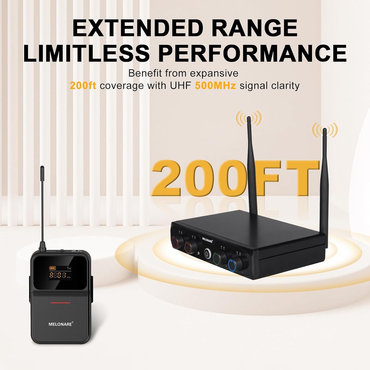 4-Channel Wireless Microphone System,UHF Compact Cordless Mic Set w/ 4x10 Frequencies, 200ft Range, 4 Bodypacks & Headset/Lapel Microphones for Singing, Church, Conference (MWM-41-4B)