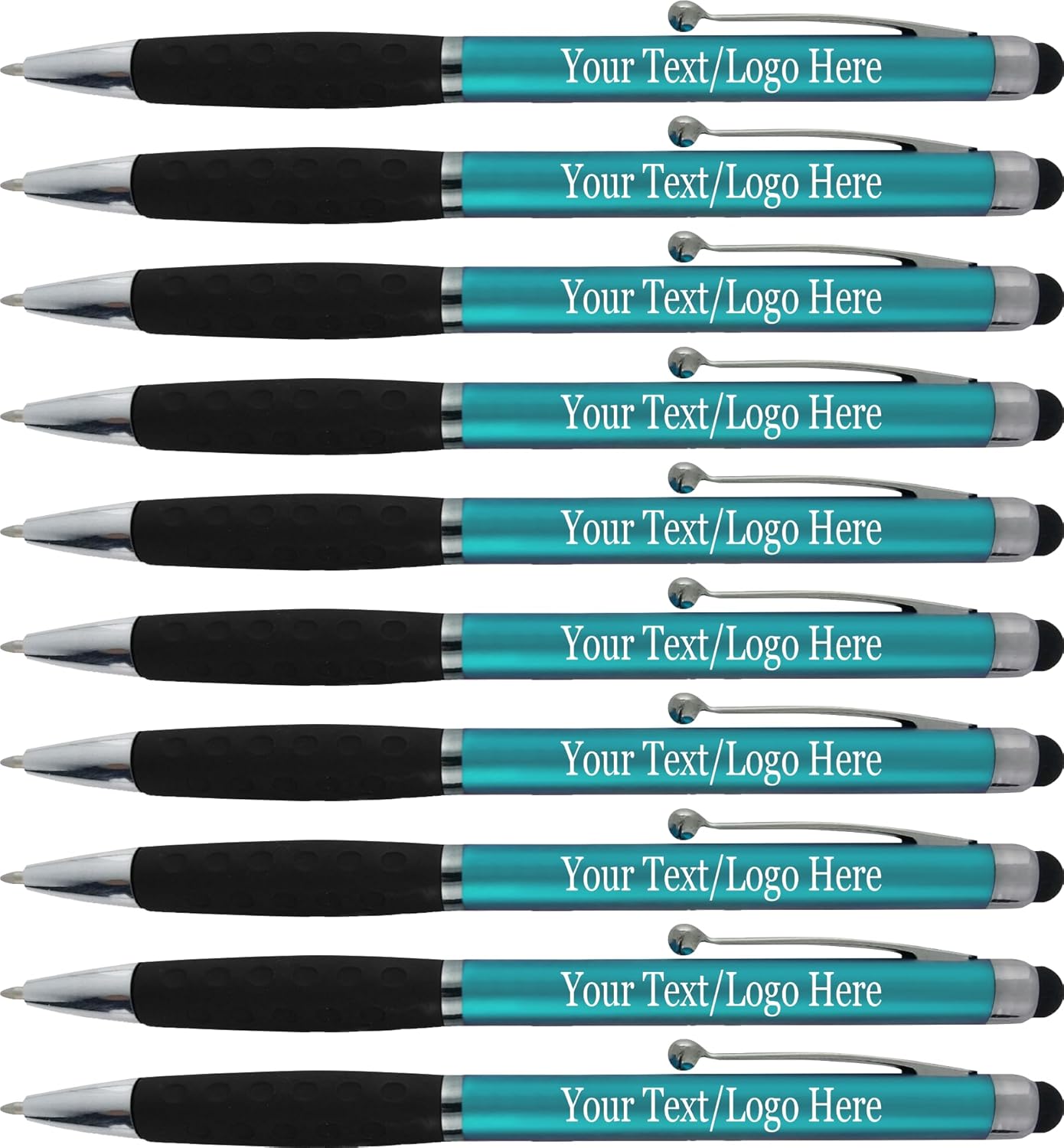 Personalized Pens With your Custom Logo or Text-600 Pack Bulk-for Businesses, Parties, and Events, 2 in 1 Ballpoint Pen & Stylus for Touchscreen Devices, L'Blue Barrel, Black Ink