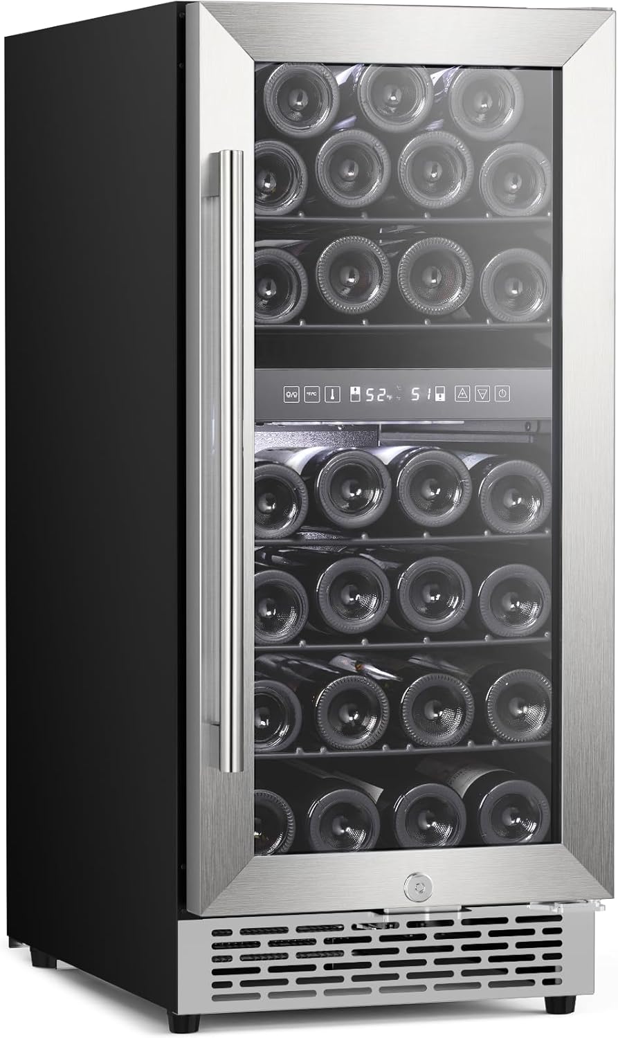 Antarctic Star Wine Fridge 15 Inch Wine Cooler Refrigerator,27 Bottles Dual Zone Freestanding or Bulit-in Wine Cooler Fridge with Stainless Steel Double-Layer Tempered Glass Door,3.1cu.ft