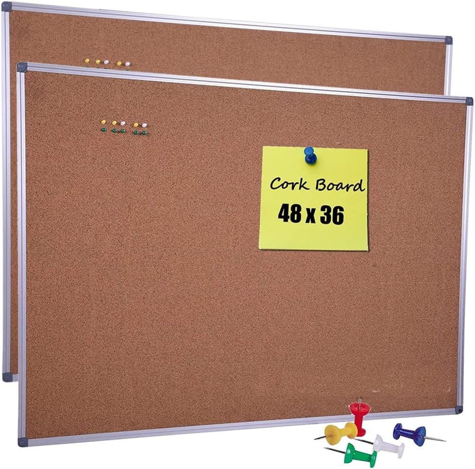 Cork Board, 2 Pack 48" x 36" Bulletin Notice Board Message Memo Pin Board, Silver Aluminum Frame