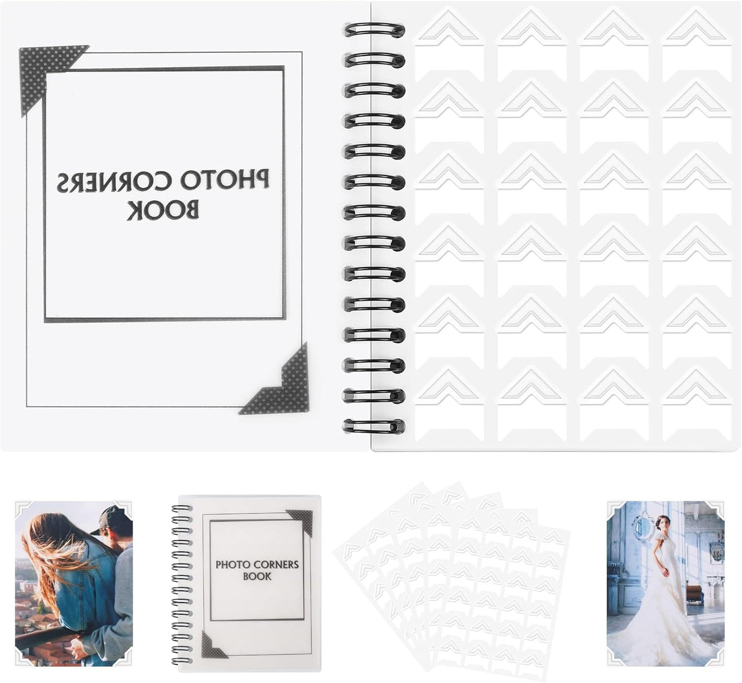15 Sheets 360 PCS White Acid-Free Photo Corners Notebook, Self-Adhesive Photo Corners for DIY Photo Album Journal, Photo Corner Stickers for Trip Journal Memory Book