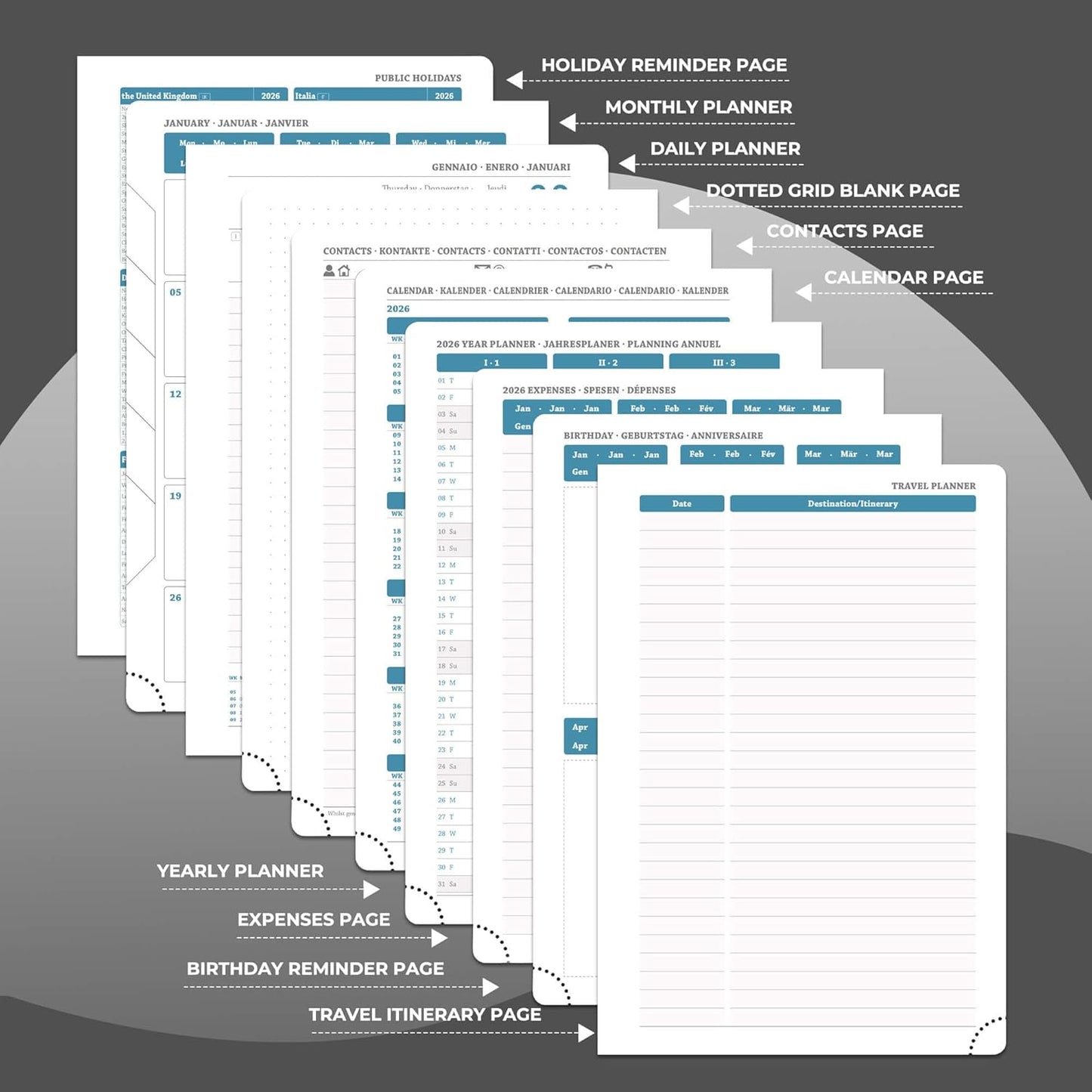 Daily Planner 2026 with One Page Per Day,(A5-8.5" x 5.9"),12 Months Calendar Hourly Appointment Book Monthly Tabs & Self-adhesive Pen Holder,Inner Pocket, Vegan Leather Hardback,Black