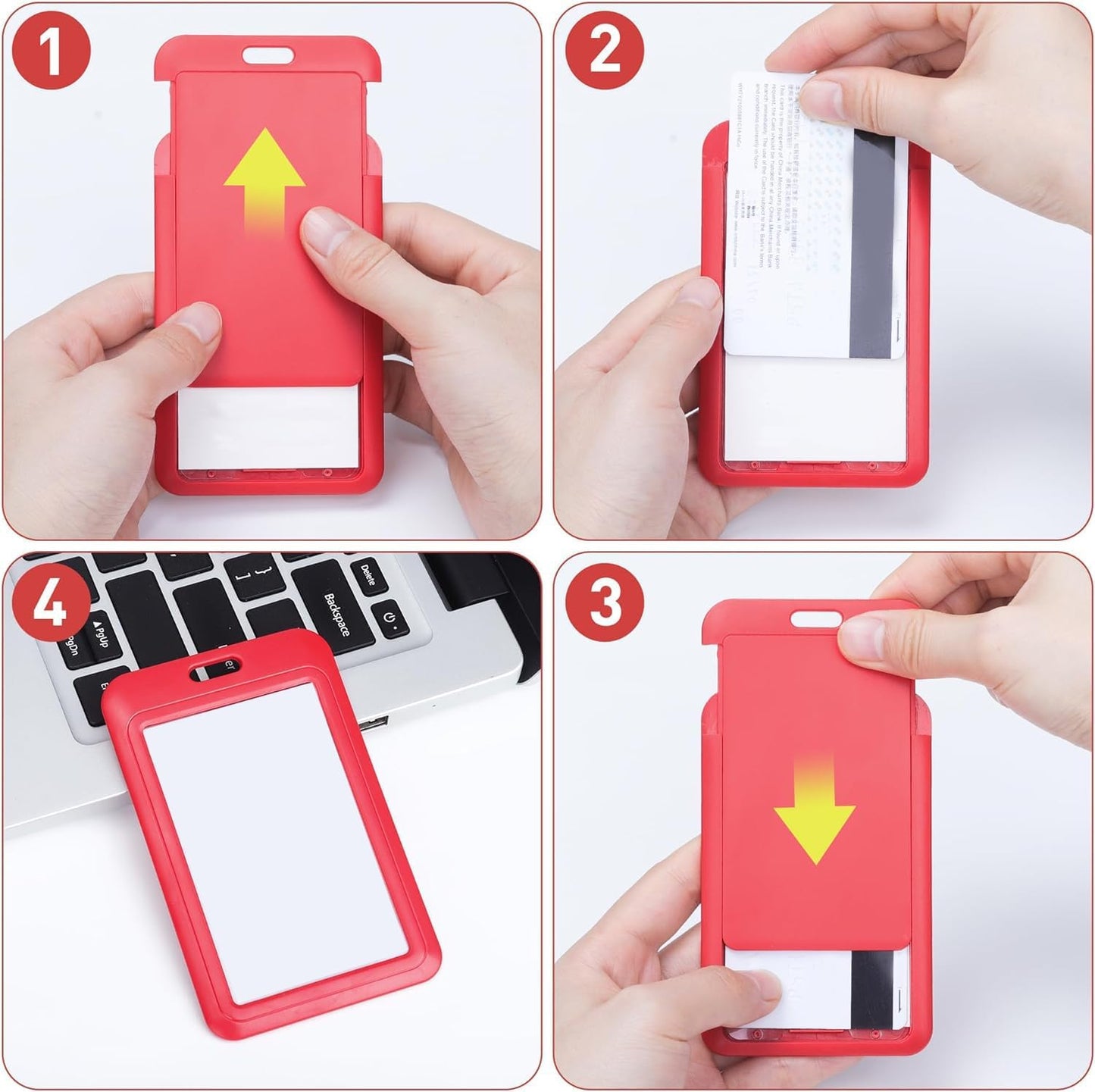 15 Pack Sliding ID Badge Holder Vertical Hard Plastic Card Case Protector Pouch,for Office School ID Credit Cards Proximity Work Badge Sleeve Key Cards Driver's Licenses (Red)