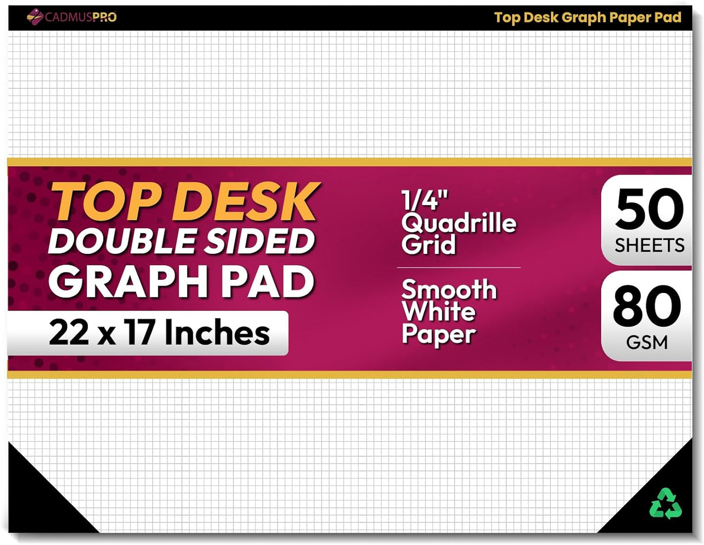 Top Desk Graph Paper Pad 22x17 Inch, 50 Sheets, Double-Sided, 80 GSM Large Quadrille Grid Paper for Drafting, Design, Art & Illustration, Architecture and Academic Use