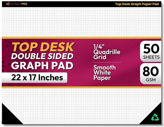 Top Desk Graph Paper Pad 22x17 Inch, 50 Sheets, Double-Sided, 80 GSM Large Quadrille Grid Paper for Drafting, Design, Art & Illustration, Architecture and Academic Use