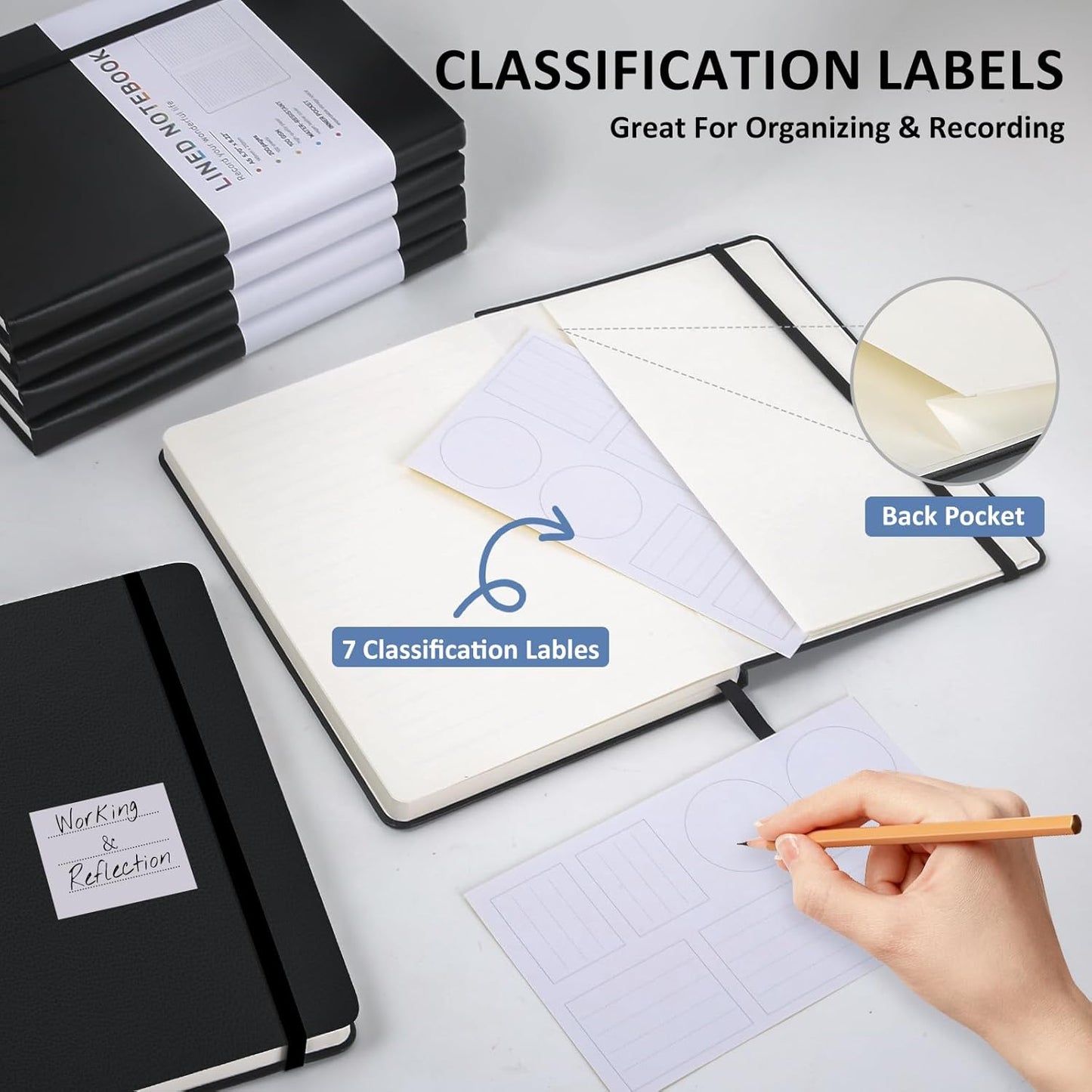 6 Pack Black Lined Hardcover Journal Notebook with 200 Pages, 8×5.7in, A5 journal Notebook, Journaling Notebooks for Work, School, Office,Women, Men, College Ruled Notebook, Hardcover Leather Journals