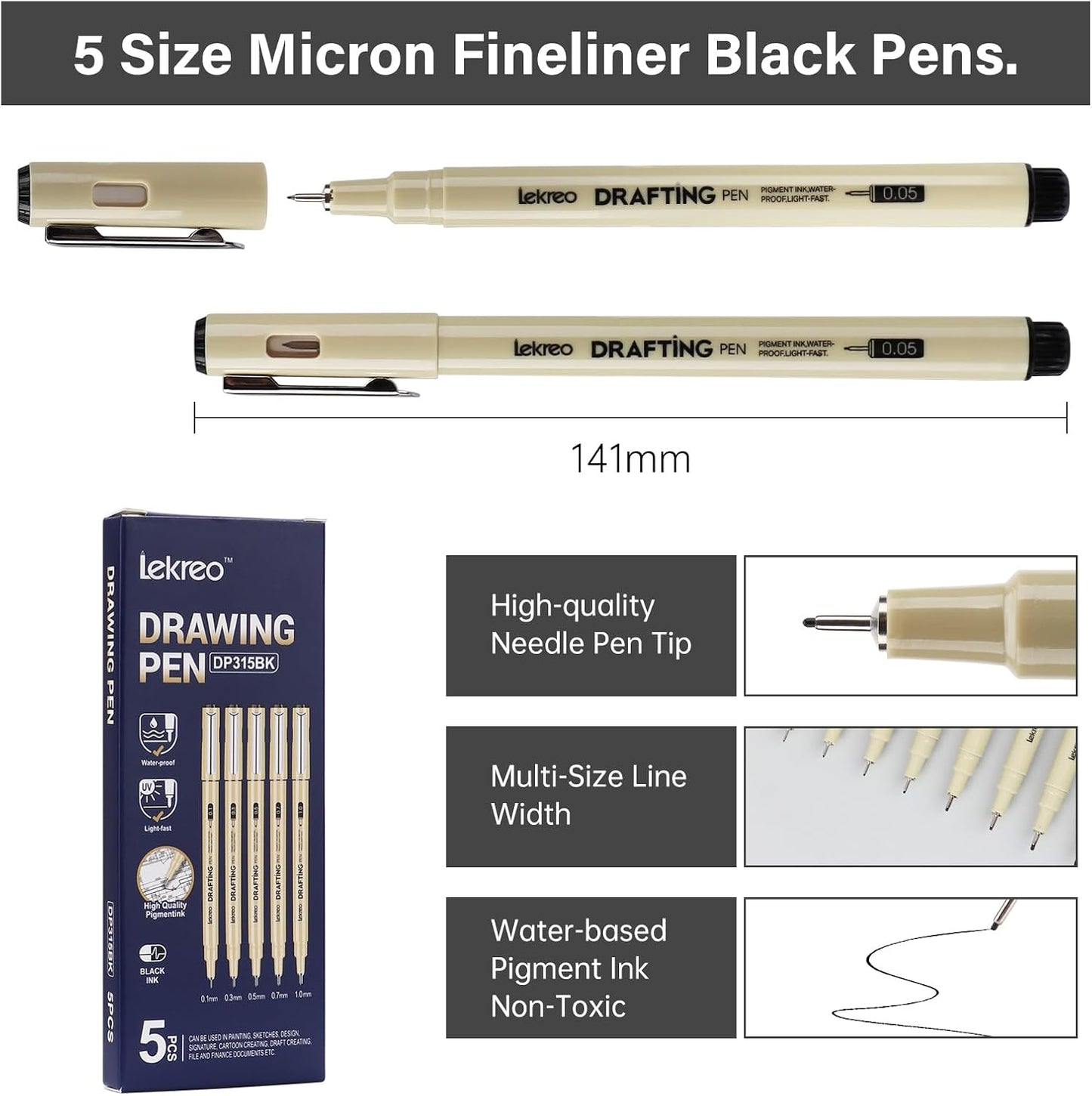 5-Piece Fineliner Pen, Assorted Point Sizes 0.1 to 1mm Ultra Fine Tips Pens, for Art, Writing & Bullet Journaling - Assorted 5 Point Sizes (5 Point Sizes)