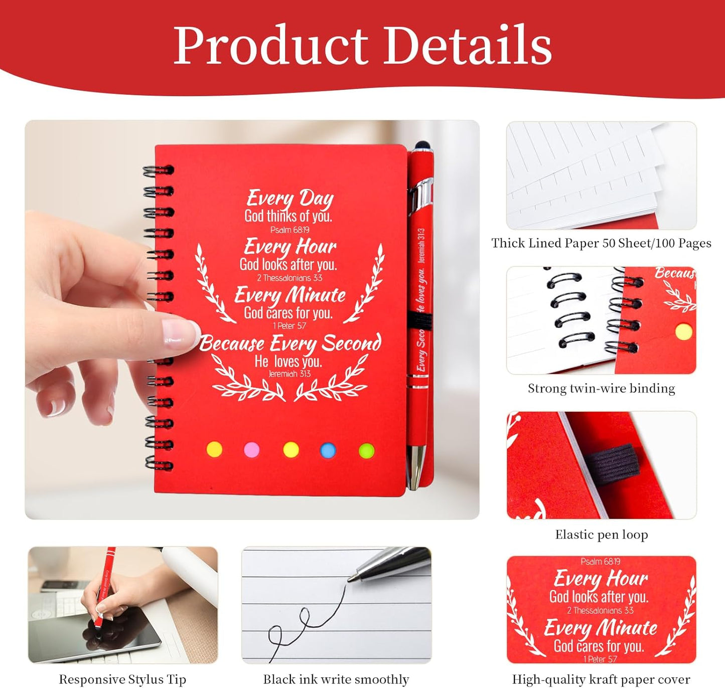 200 Pcs Bulk Fathers Day Christian Gifts Prayer Journal for Woman - 100 Set Religious Notepad with Christian Pen - Bible Notebook - Church Gifts for Inspirational, Bible Study, Devotions ( Red )