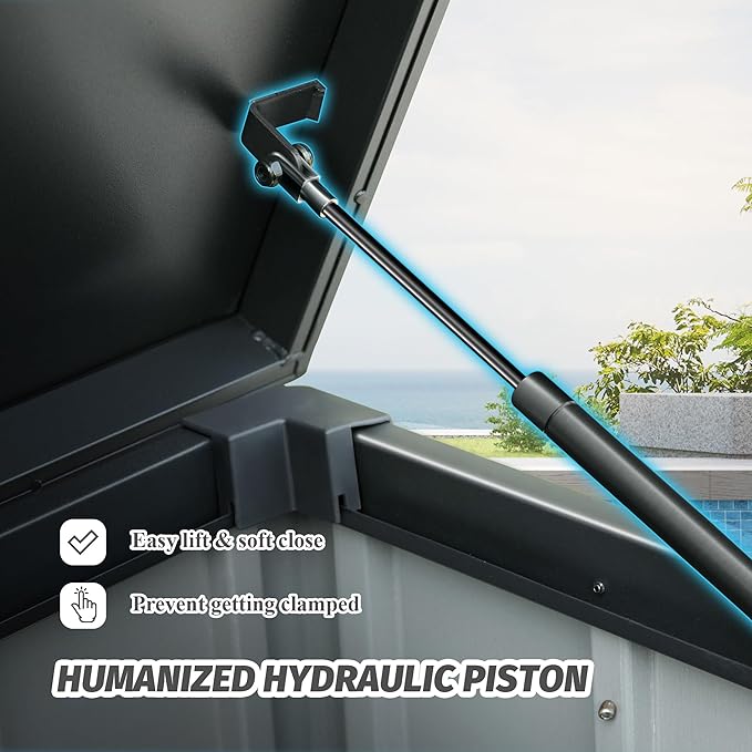 Domi Deck Box 190 Gallon, Waterproof Lockable Steel Outdoor Storage Container for Outside Cushions, Garden Tools and Pools Equipment, Gray