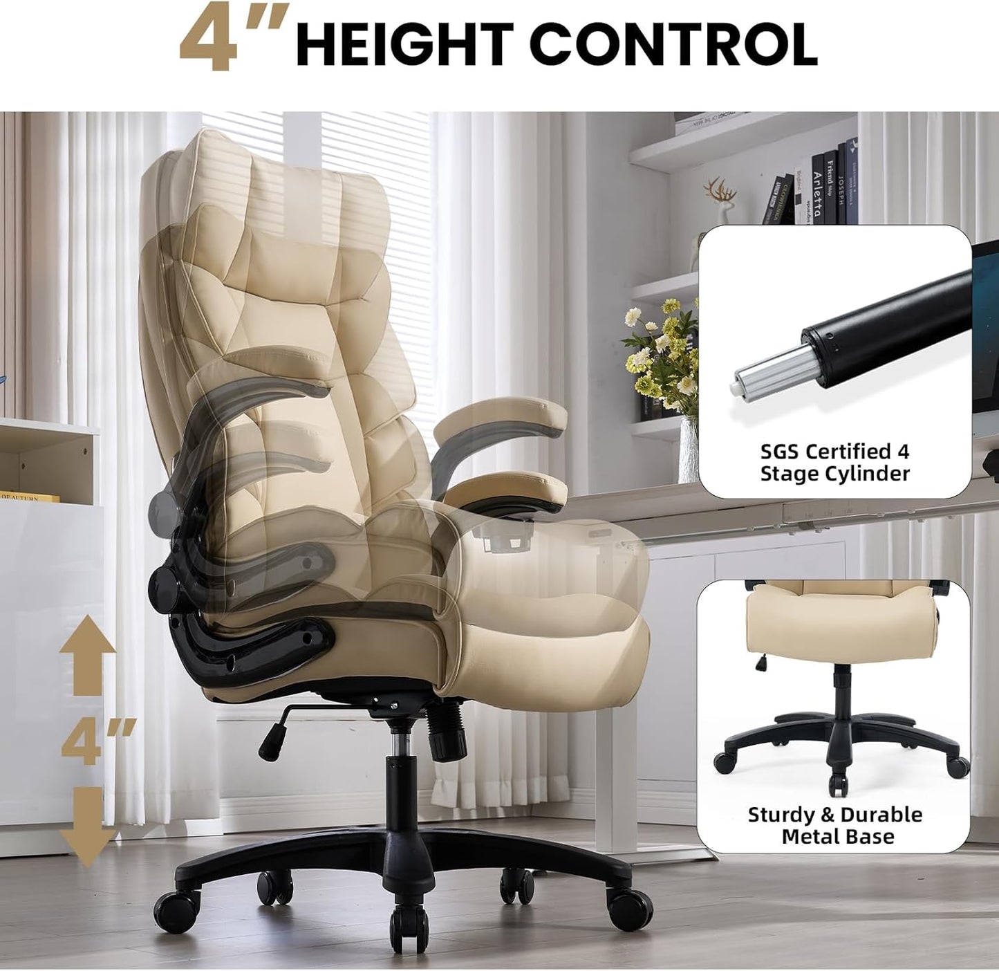 Big and Tall Office Chair 500lbs Wide Seat Executive Office Desk Chair High-Back Office Task Chair, Ergonomic Lumbar Support Computer Office Chairs for Heavy People