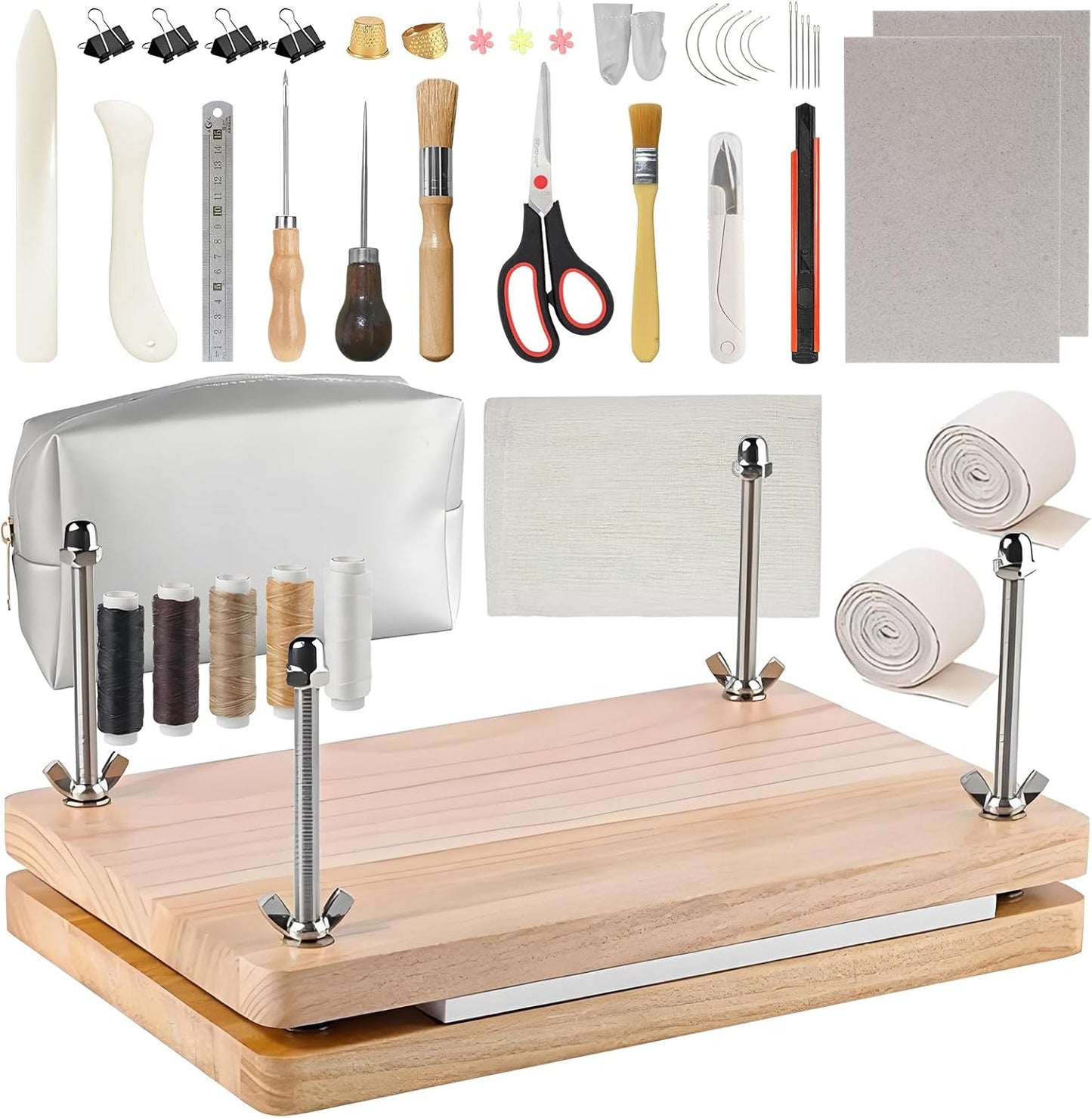 43 Pcs Book Binding Kits, Bookbinding Supplies, Book Press, Flower Press, Comes with a Wooden Stapler and Binding Kit, Suitable for Beginners to Press or Embossing Materials
