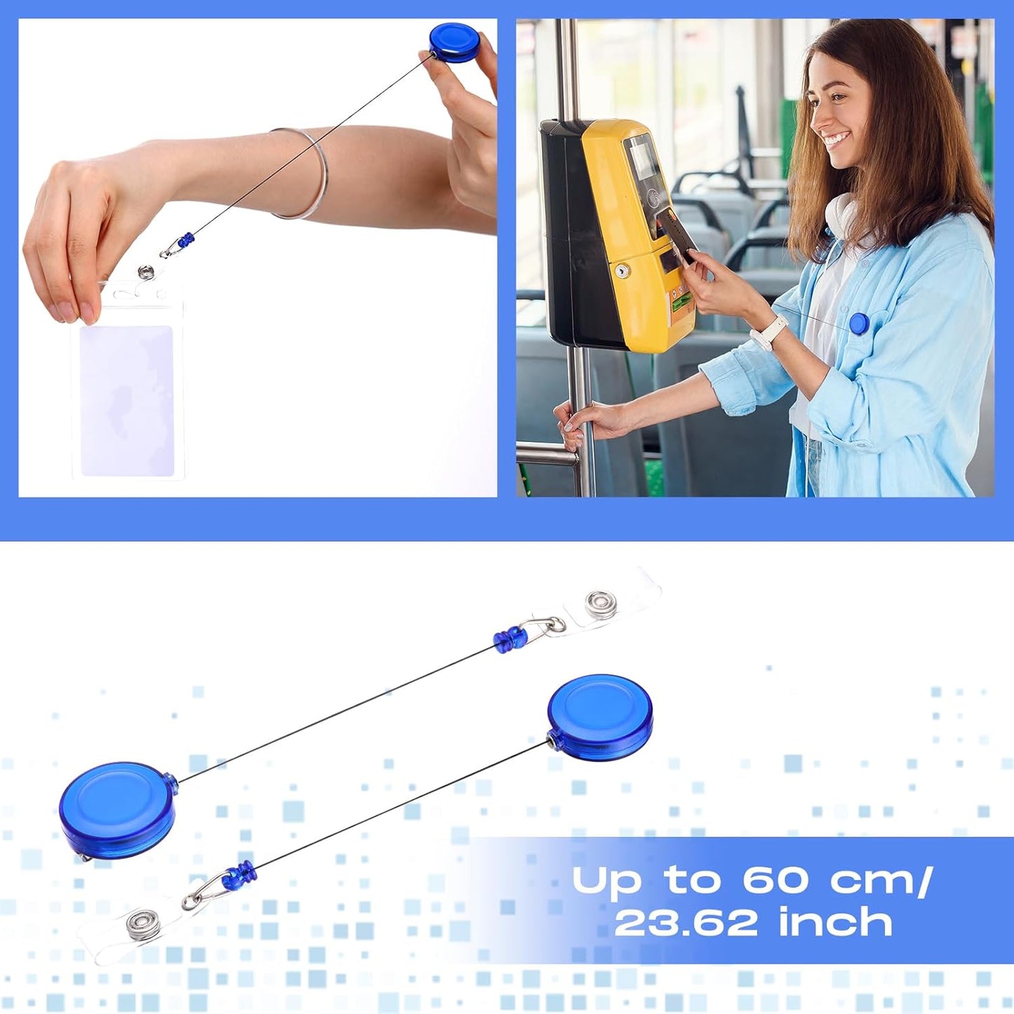 Zonon 100 Pieces Retractable Badge Reel Clips ID Card Holder Reel with Metal Belt Clip for Hanging Cards Key Chains, Name Badge Holders for Nurses Teachers Students(Transparent Blue)