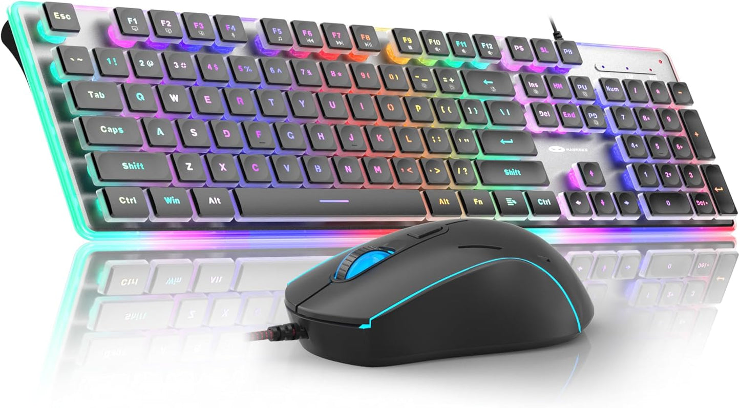 Camiysn Gaming Creamy Keyboard and Mouse, Black 104 Keys RGB and 6 Speed RGB Mouse Combo, Pudding Keycaps Silent Computer Keyboard for Computer/PC/Laptop/Mac/Windows/Office