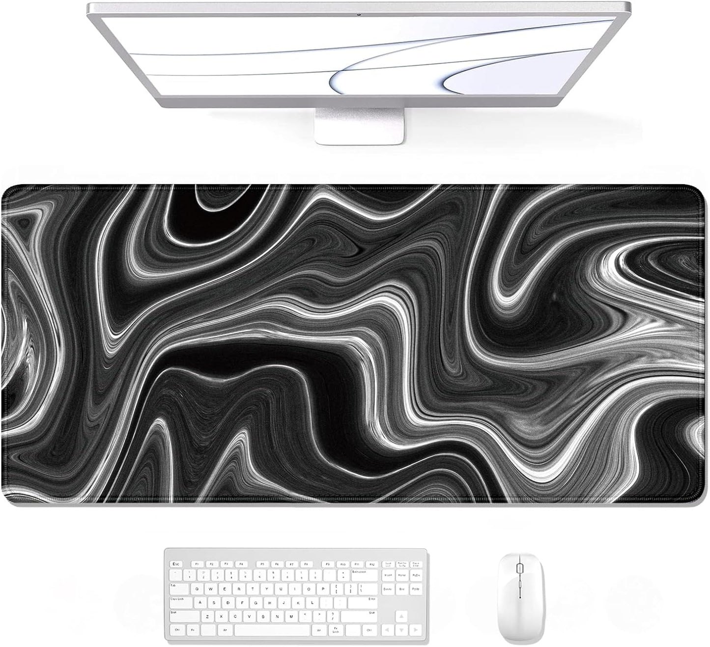Auhoahsil Large Mouse Pad, XXL Gaming Mousepad, Desk Mat for Desktop, Thick Rubber, Big & Long Size, Stitched Edges, Full Desk Pad for Laptop & Computer, Extended 31.5 x 11.8 in, Abstract Contour
