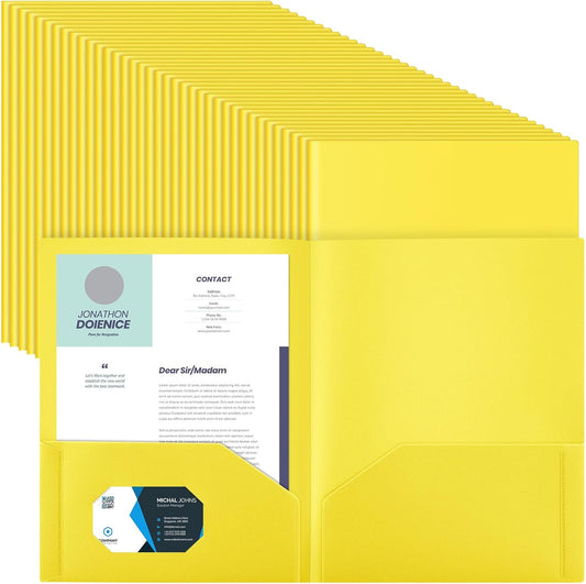 Gueevin 200 Pcs Two Pocket Folders Bulk Plastic File Folder with 2 Pockets Letter Size Paper Heavy Duty Durable Portfolios Case for Home Office School Business 11.61 x 9.45 Inch (Yellow)