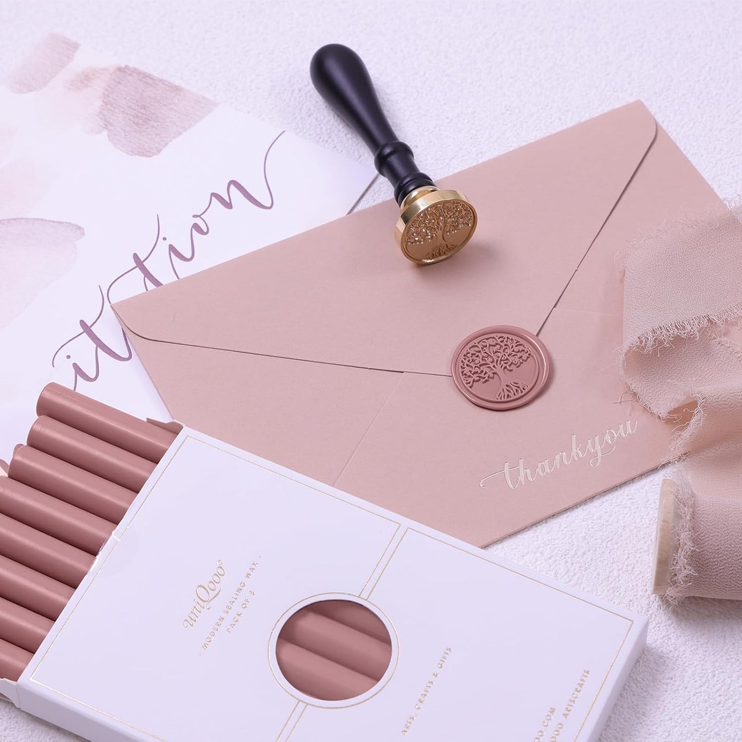 UNIQOOO Dusty Mauve Sealing Wax Sticks for Wax Seal Stamp - Perfect for Wedding Invitations, Cards Envelopes, Snail Mails, Wine Packages, Christmas Gift Ideas, Pack of 8